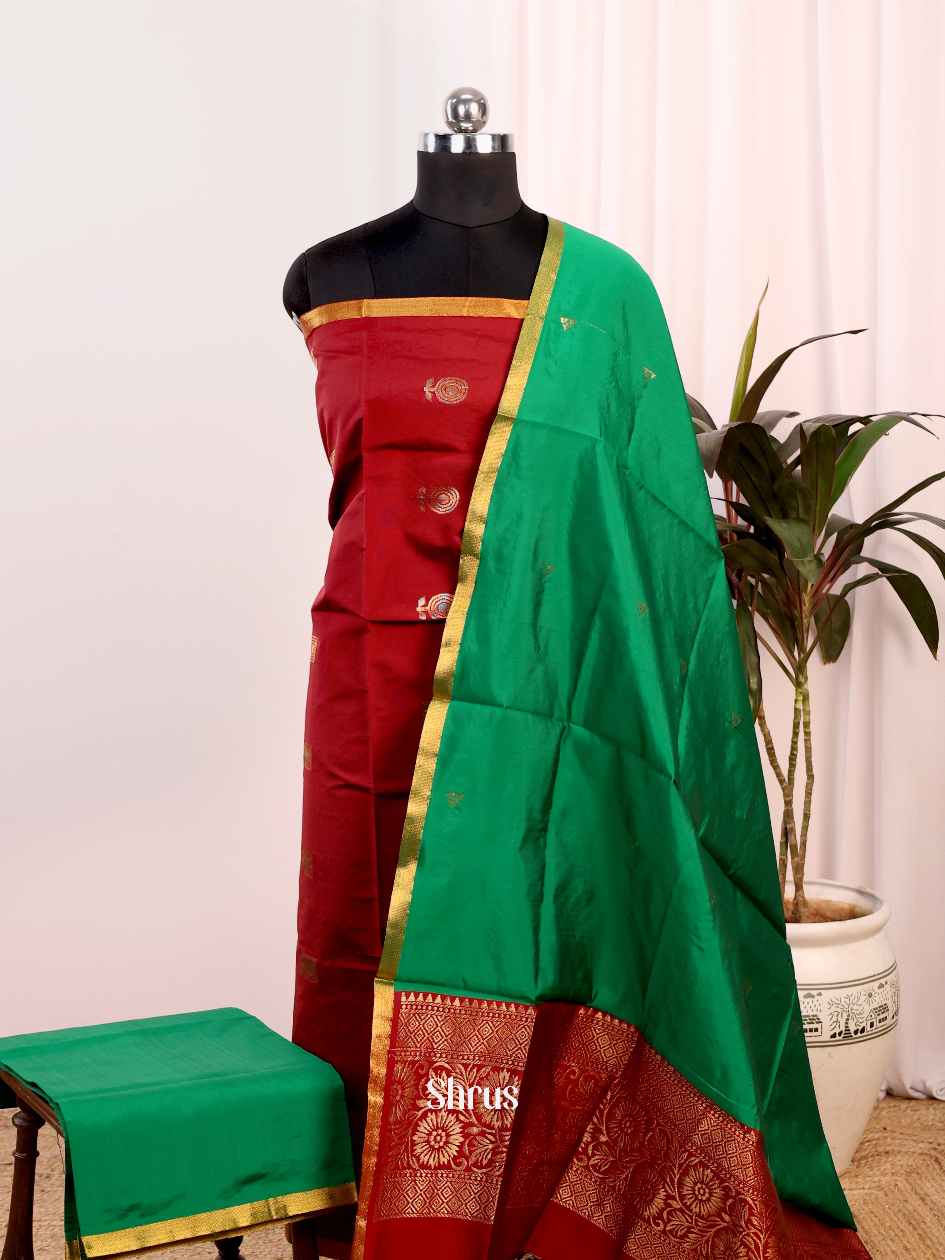 Red & Green - semi softsilk salwar - Shop on Shrus.com