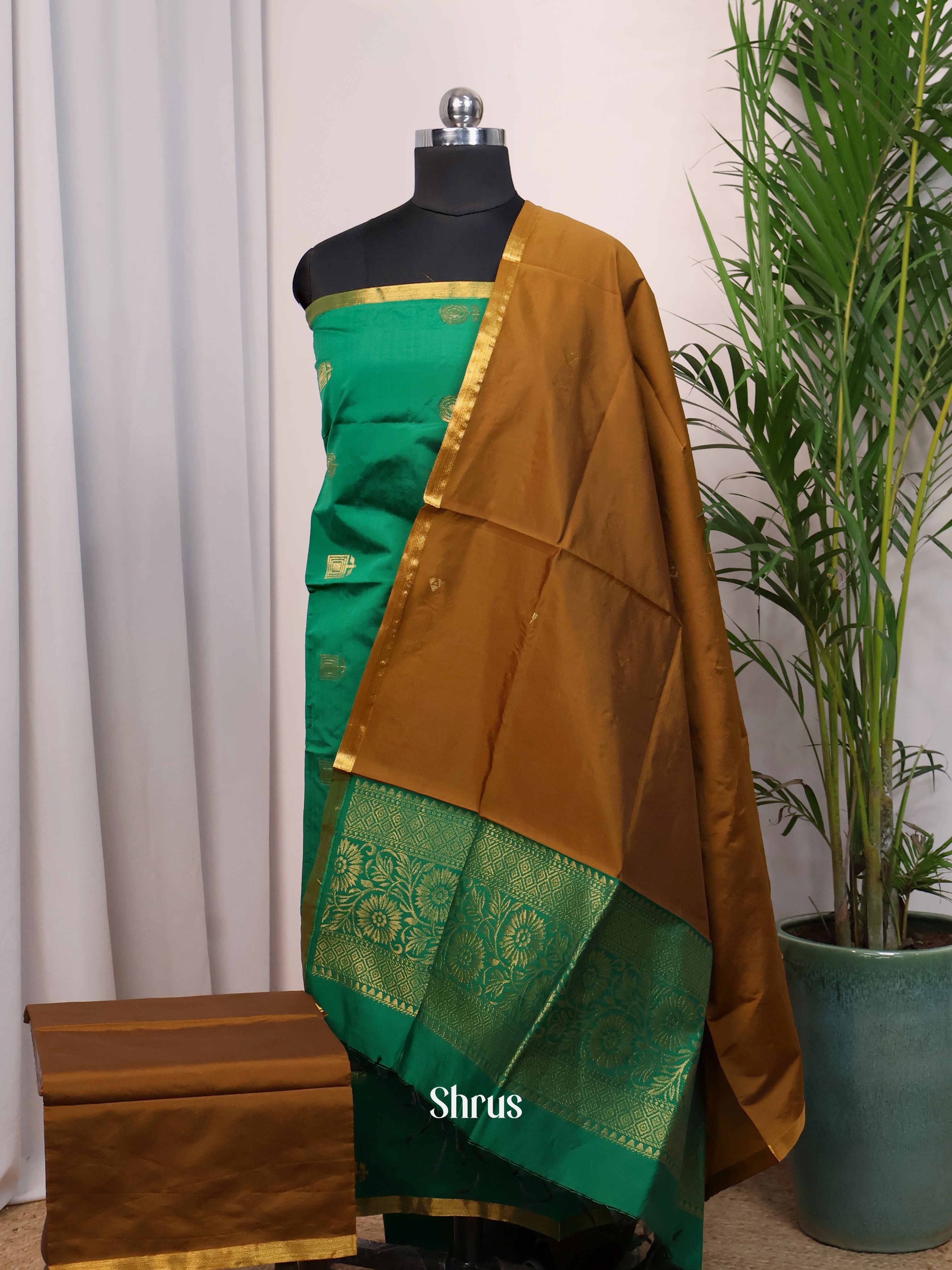 Green & Brown - semi softsilk salwar - Shop on Shrus.com