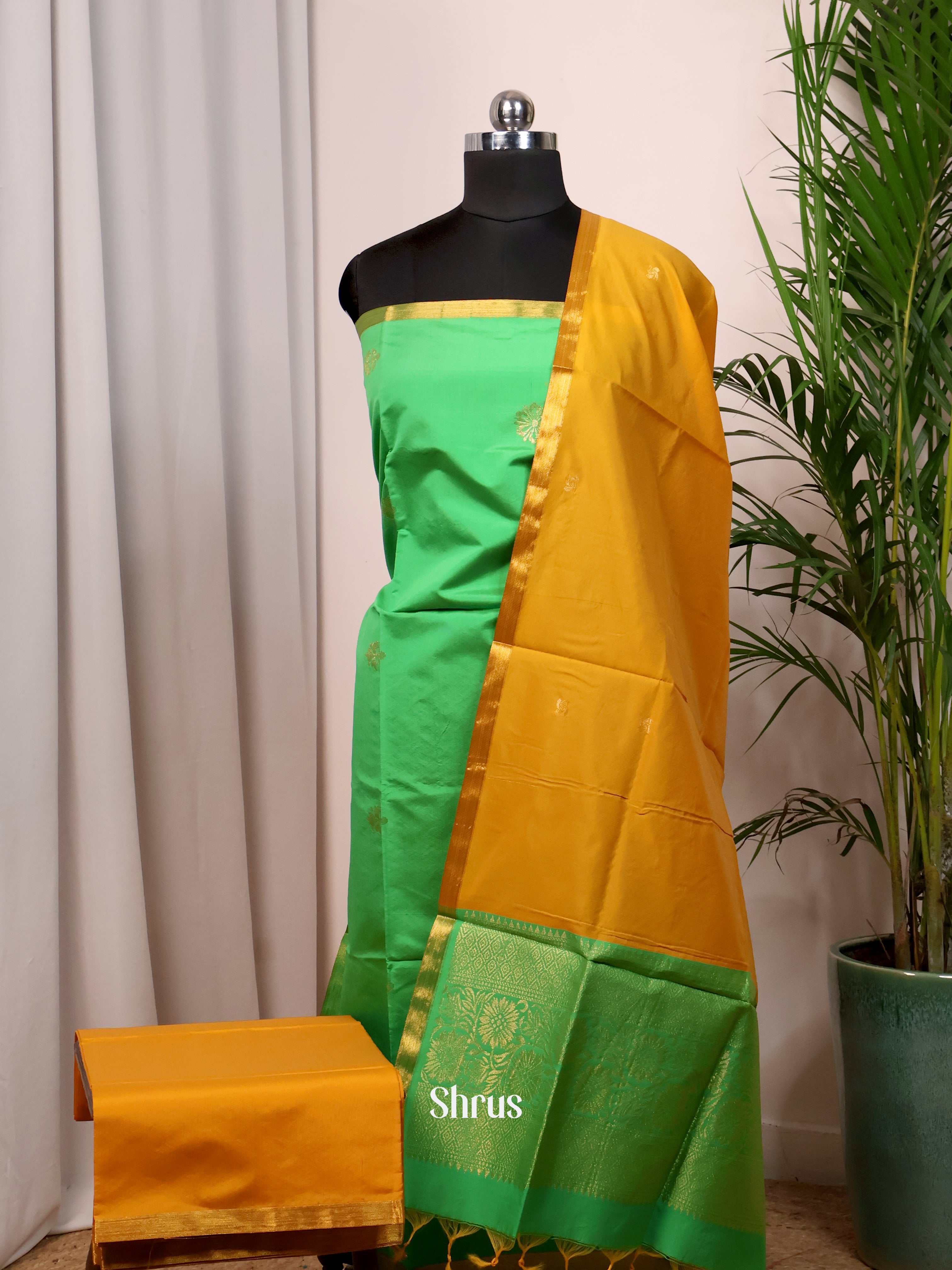 Green & Mustard - semi softsilk salwar - Shop on Shrus.com