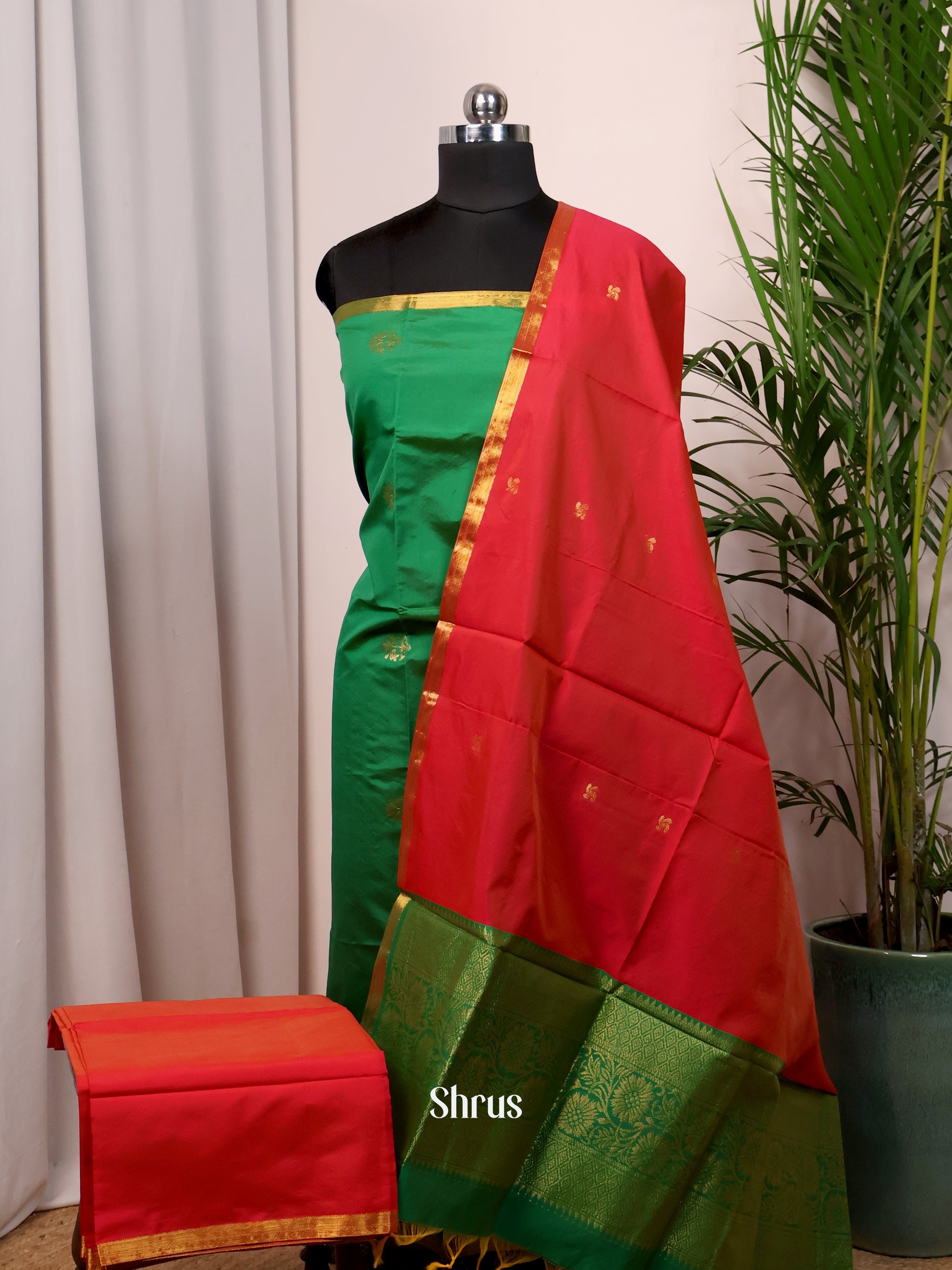 Green & Red- semi softsilk salwar - Shop on Shrus.com