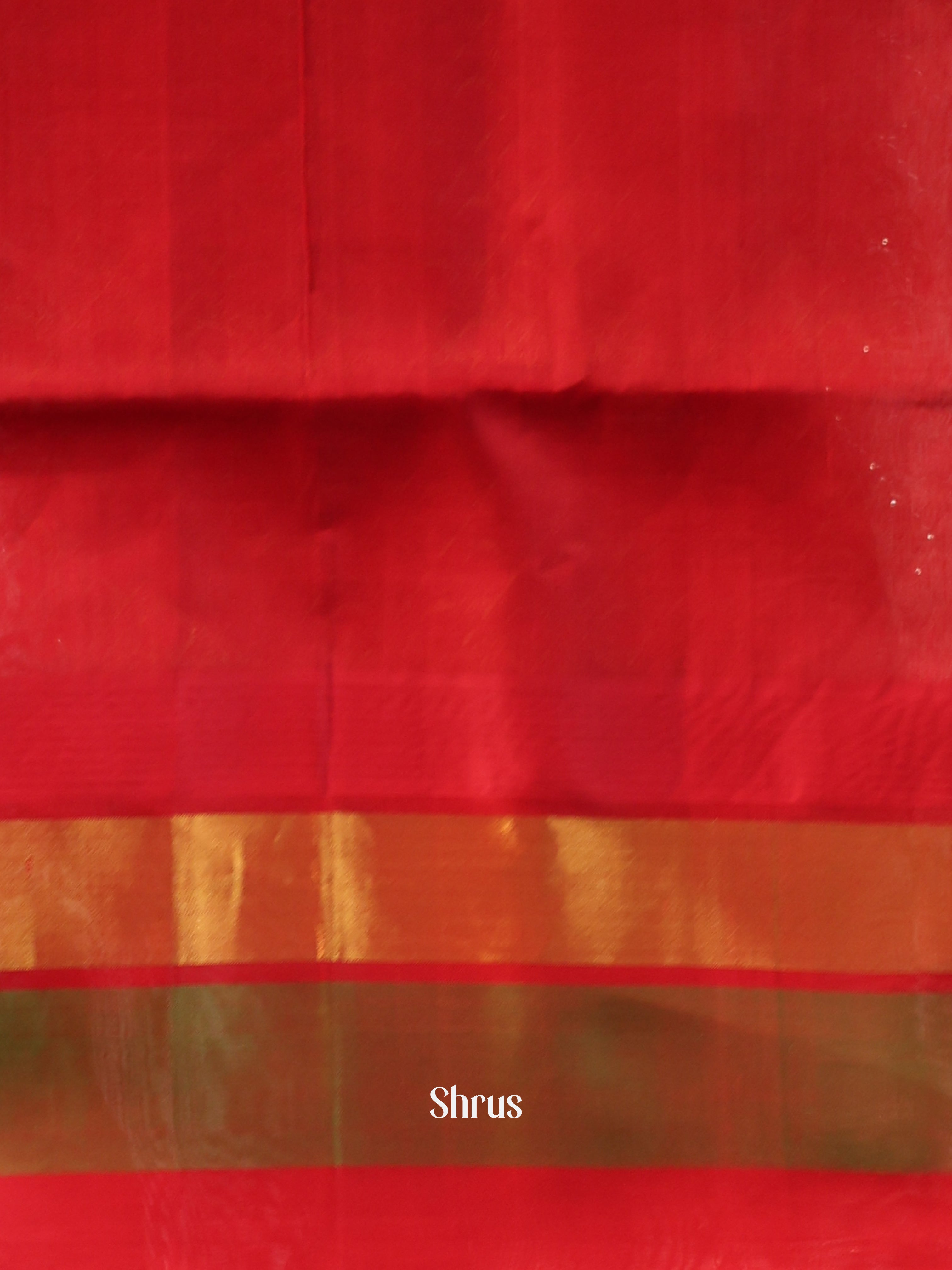 Mustardy Green & Red- Silk Cotton Saree - Shop on Shrus.com
