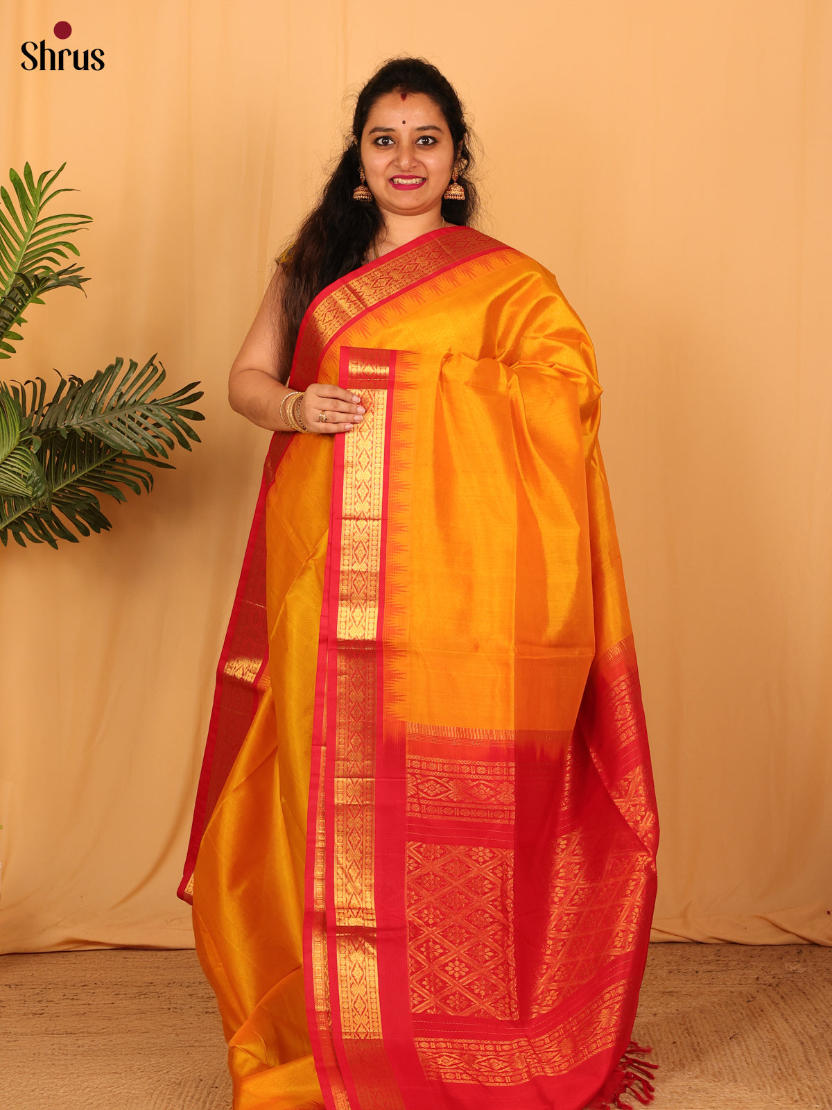 Mambazha Yellow & Red- Silk Cotton Saree - Shop on Shrus.com