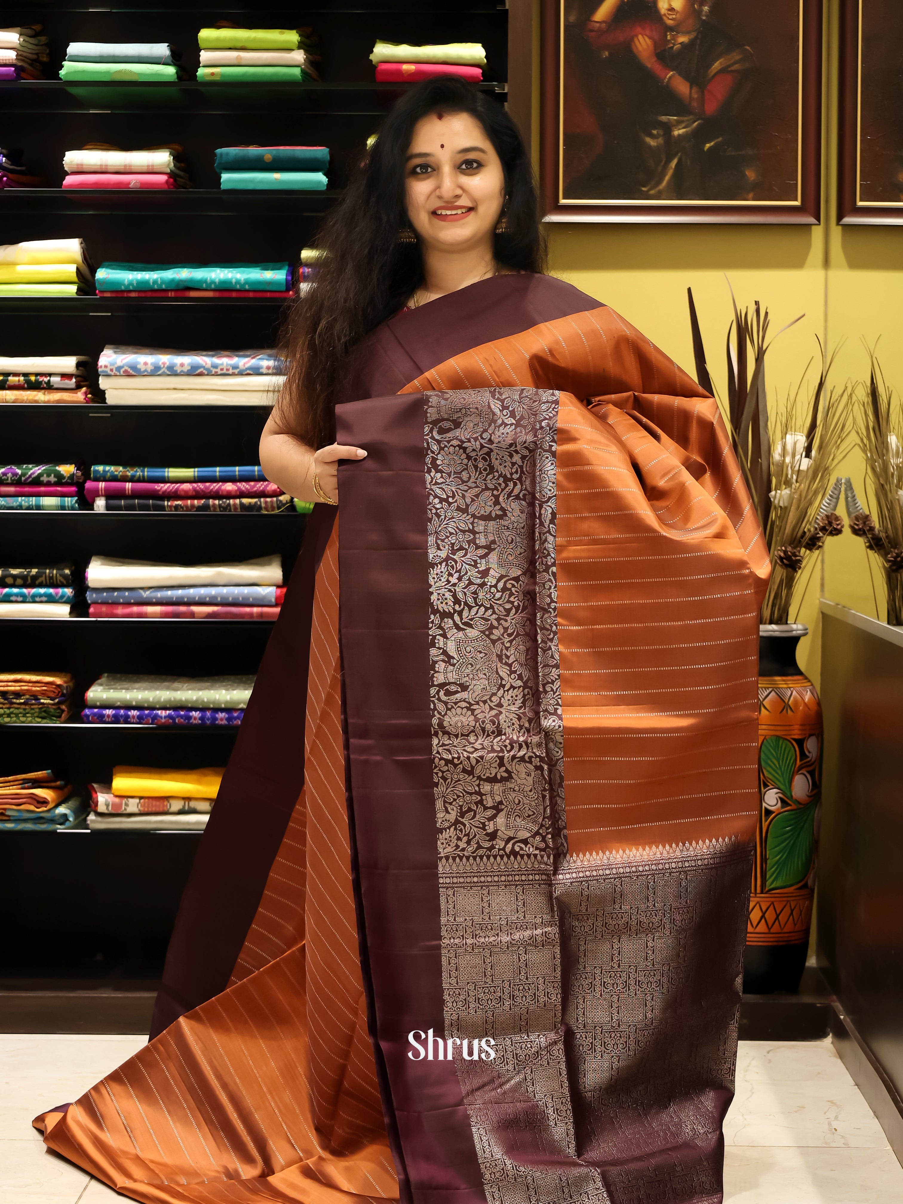 Brick & Brown - Soft silk Saree - Shop on Shrus.com