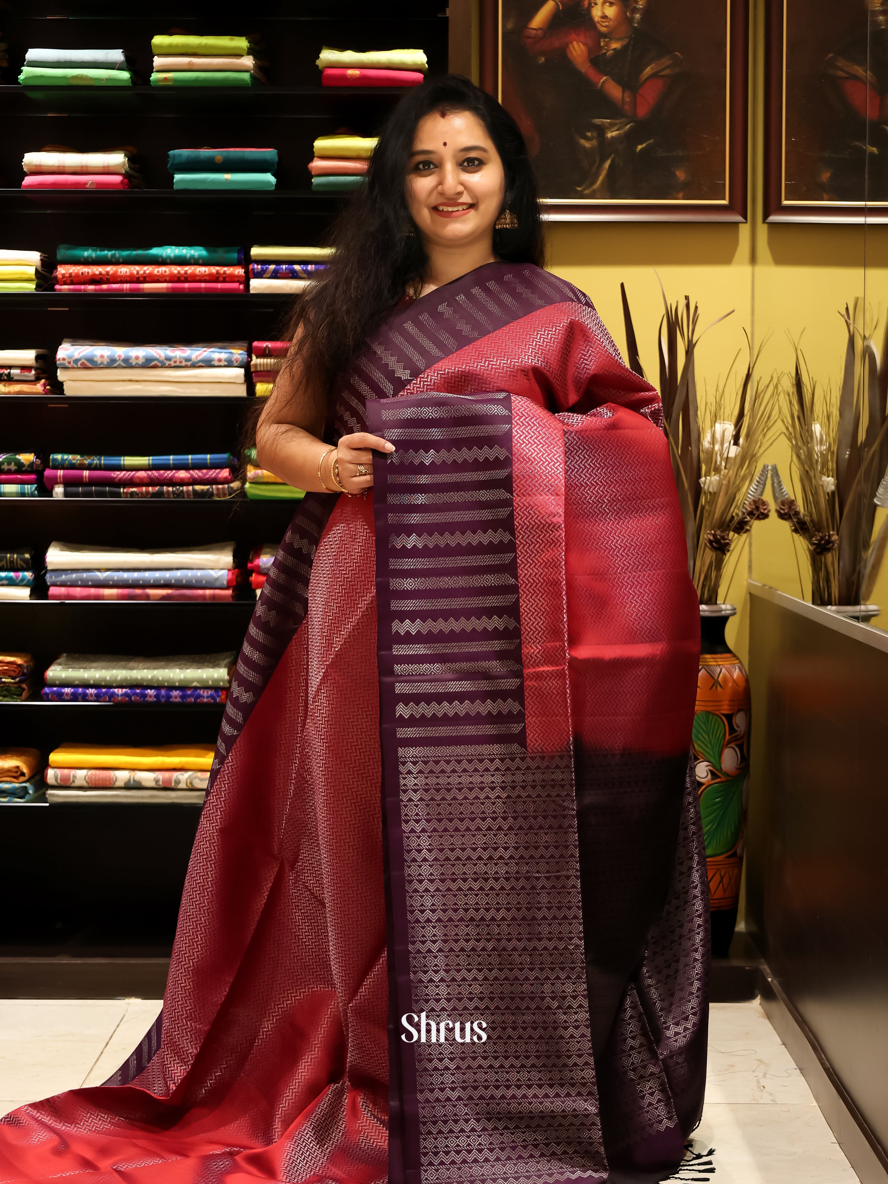 Maroon & Brown - Soft silk Saree - Shop on Shrus.com