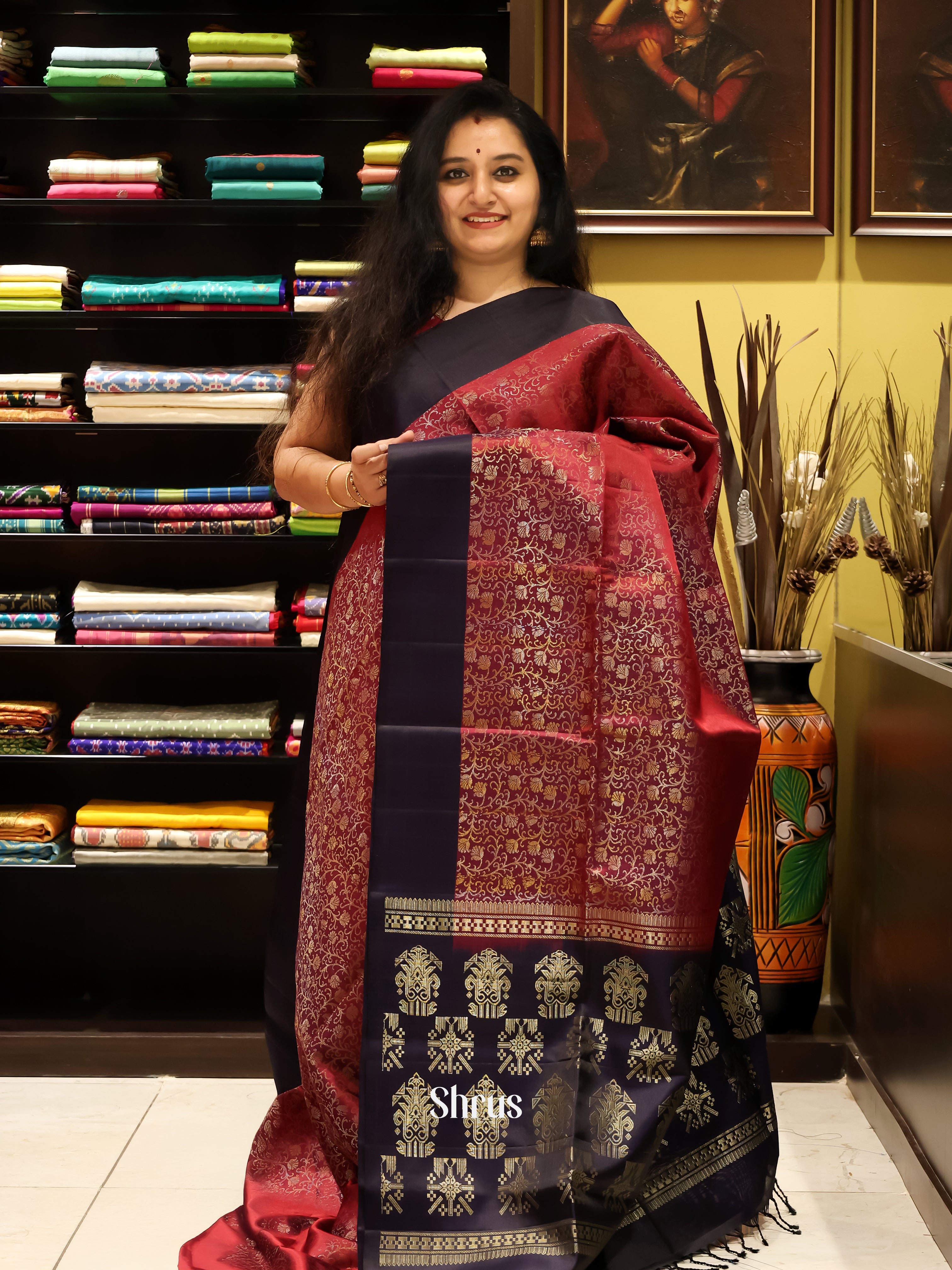 Maroon - Soft silk Saree - Shop on Shrus.com