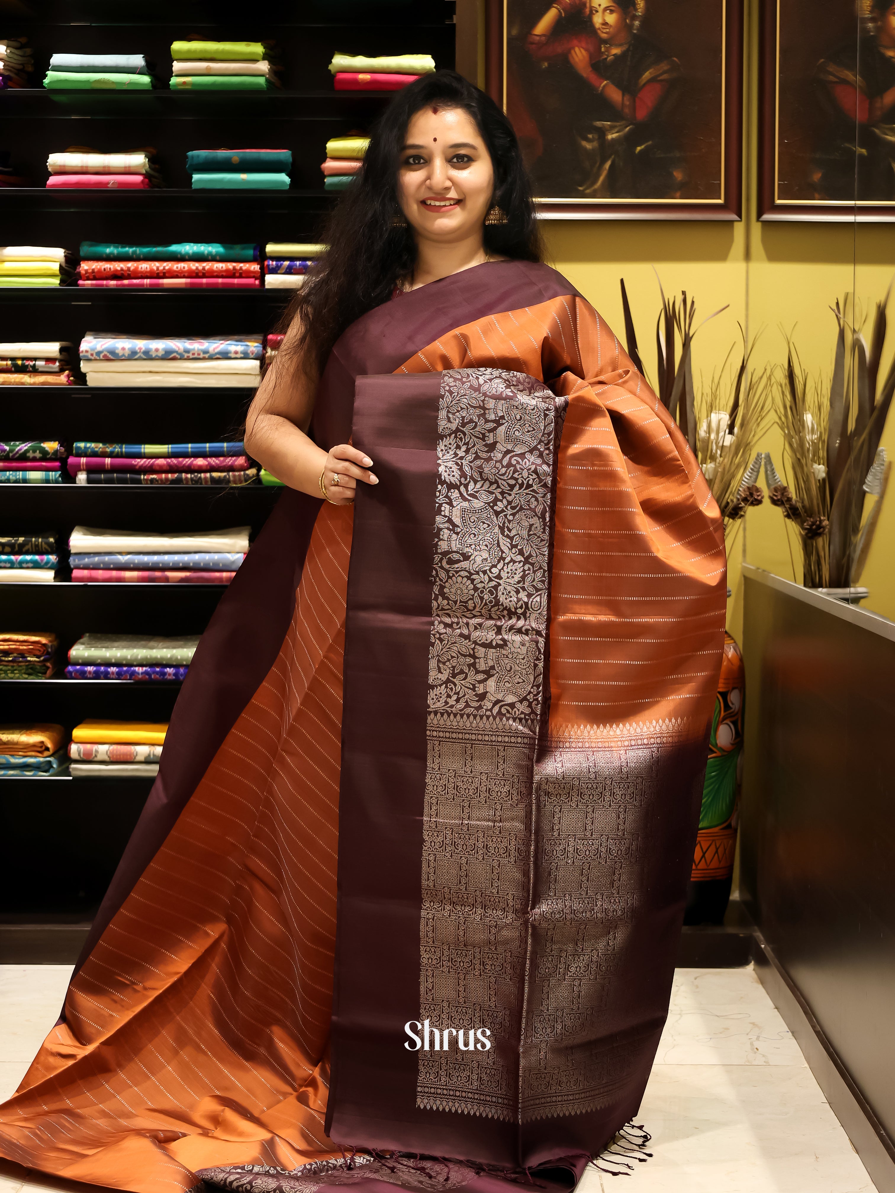 Brick & Brown - Soft silk Saree - Shop on Shrus.com