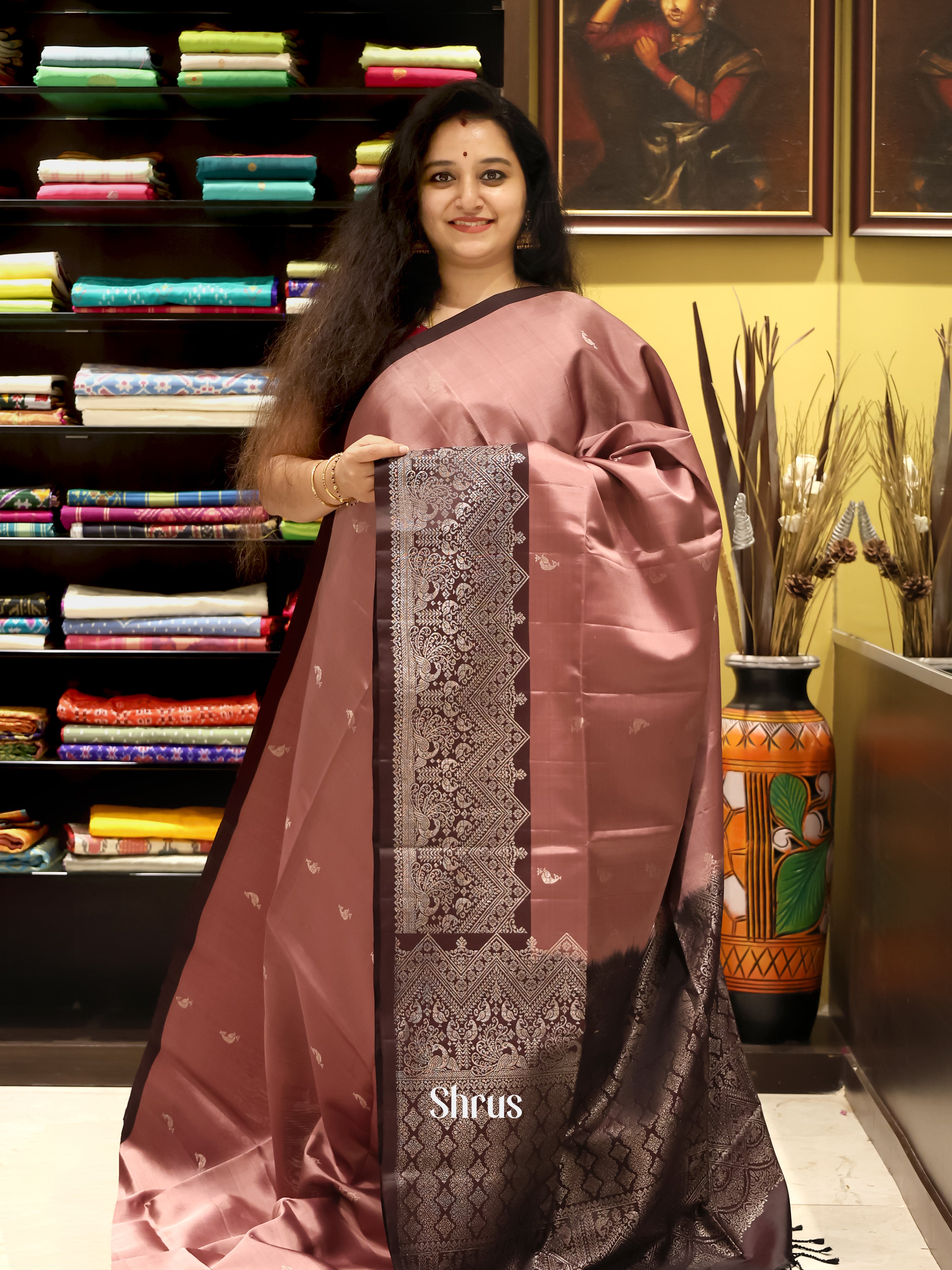 Onion Peel & Brown - Soft Silk Saree - Shop on Shrus.com