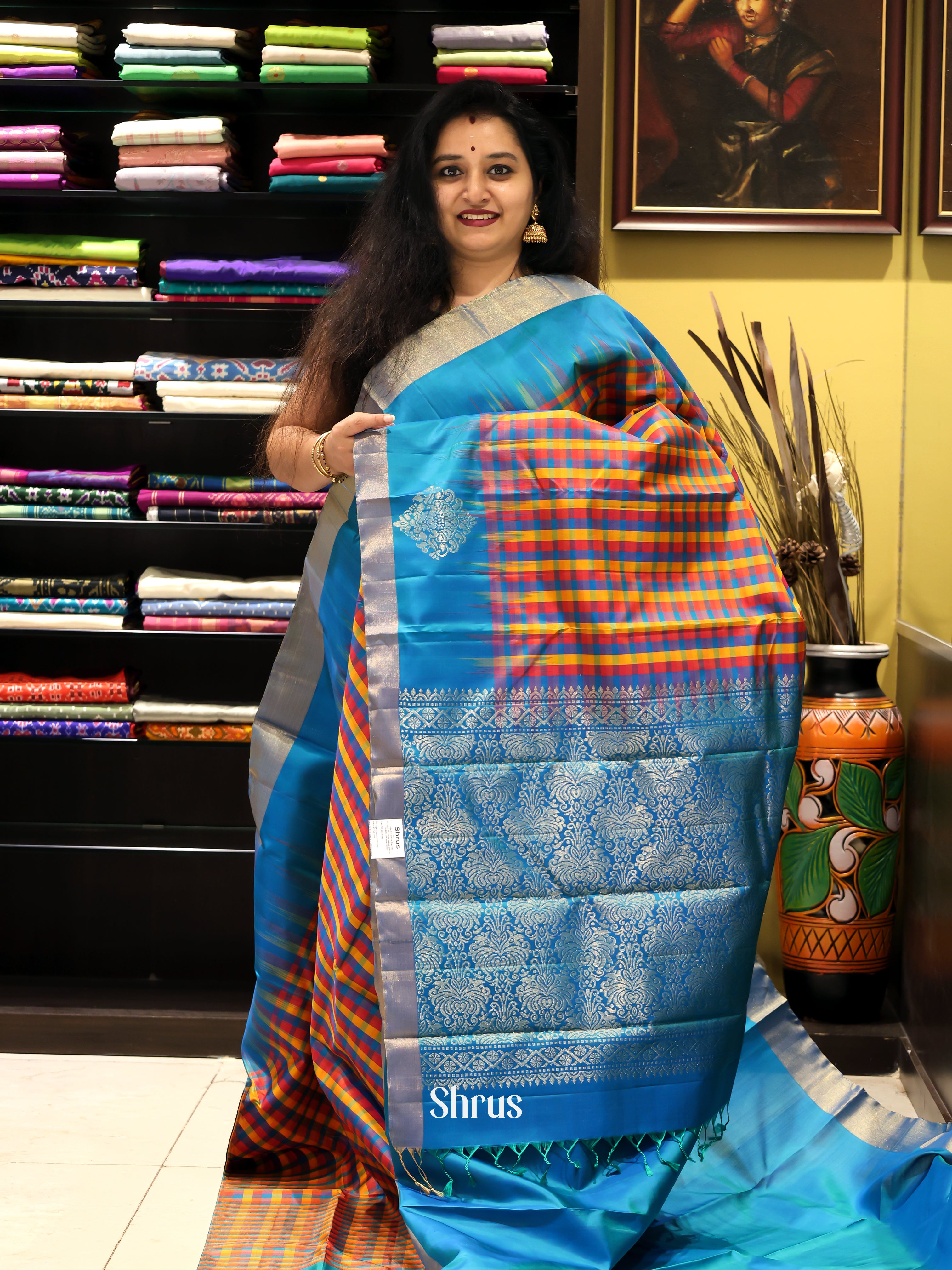 Yellow & Blue - Soft Silk Saree - Shop on Shrus.com