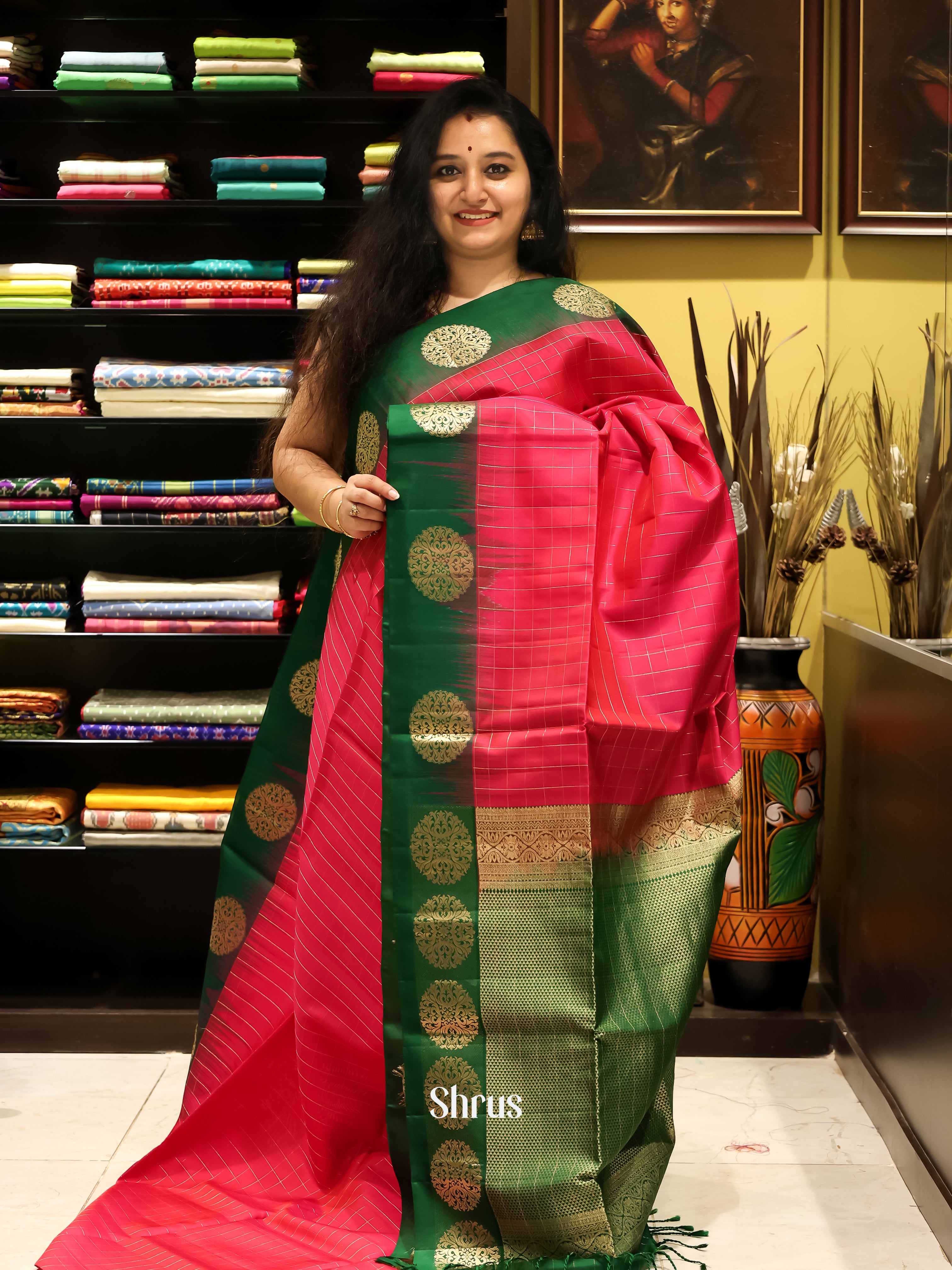 Pink & Green - Soft silk Saree - Shop on Shrus.com