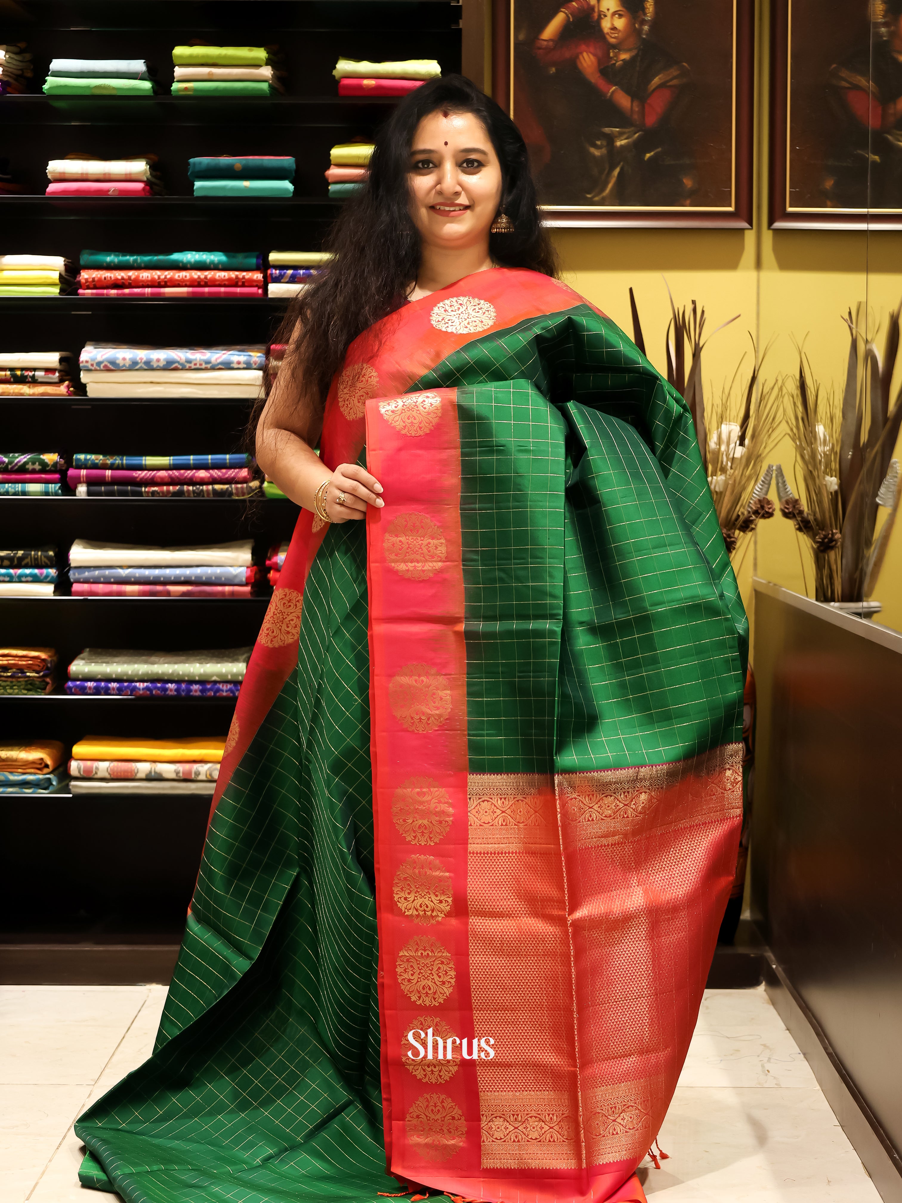 Green & Orangish Pink - Soft silk Saree - Shop on Shrus.com
