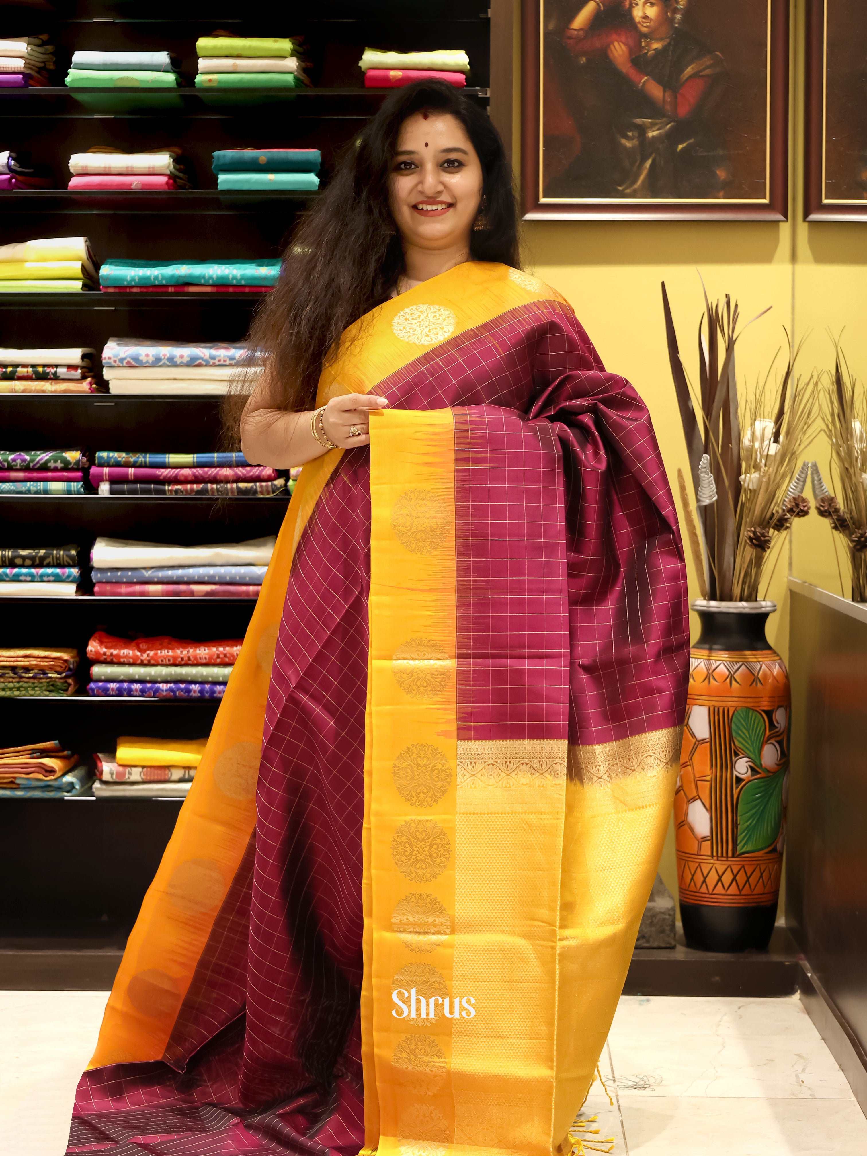 Purple & Yellow - Soft Silk Saree - Shop on Shrus.com