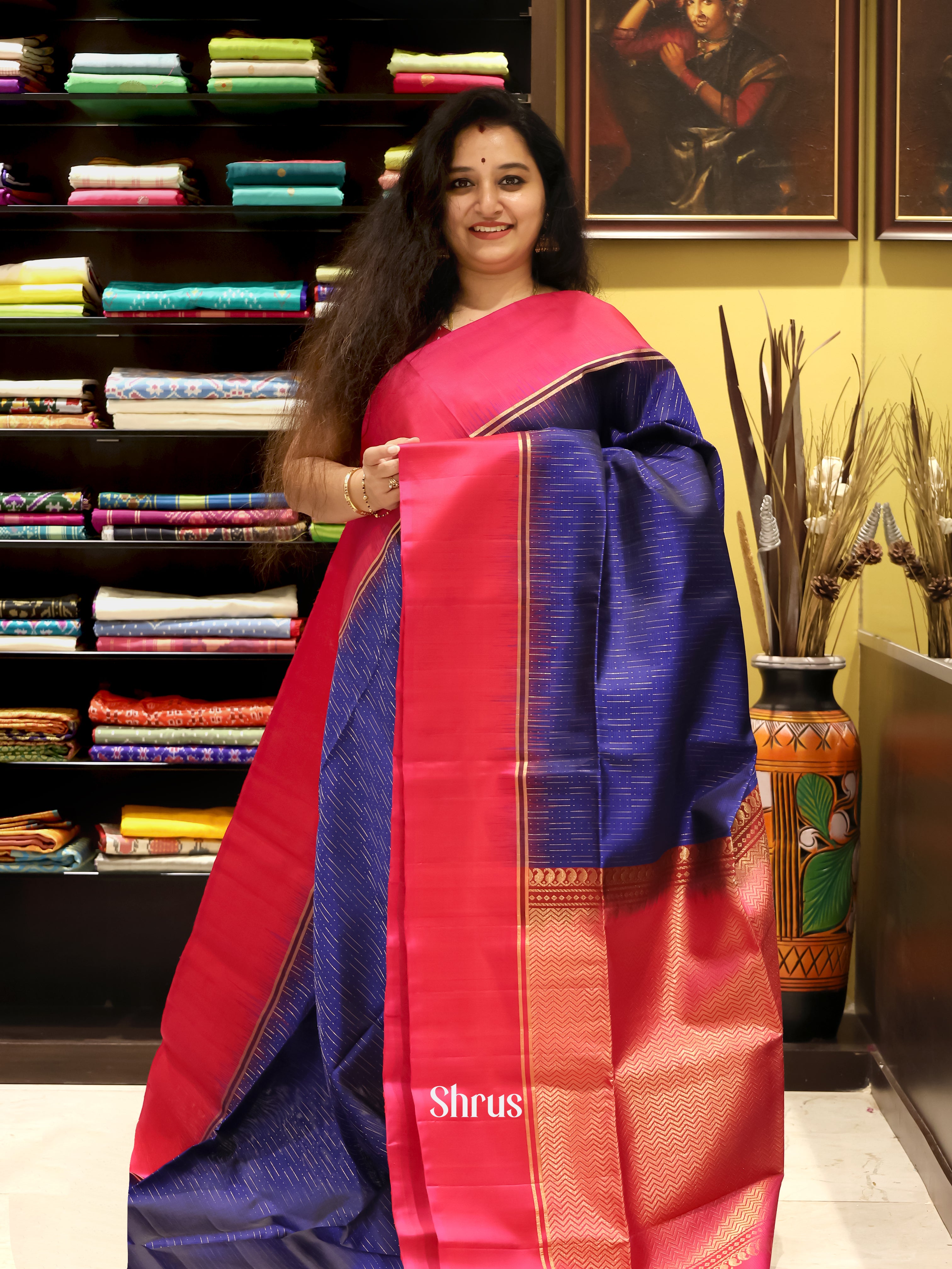 Blue & Pink - Soft Silk Saree - Shop on Shrus.com