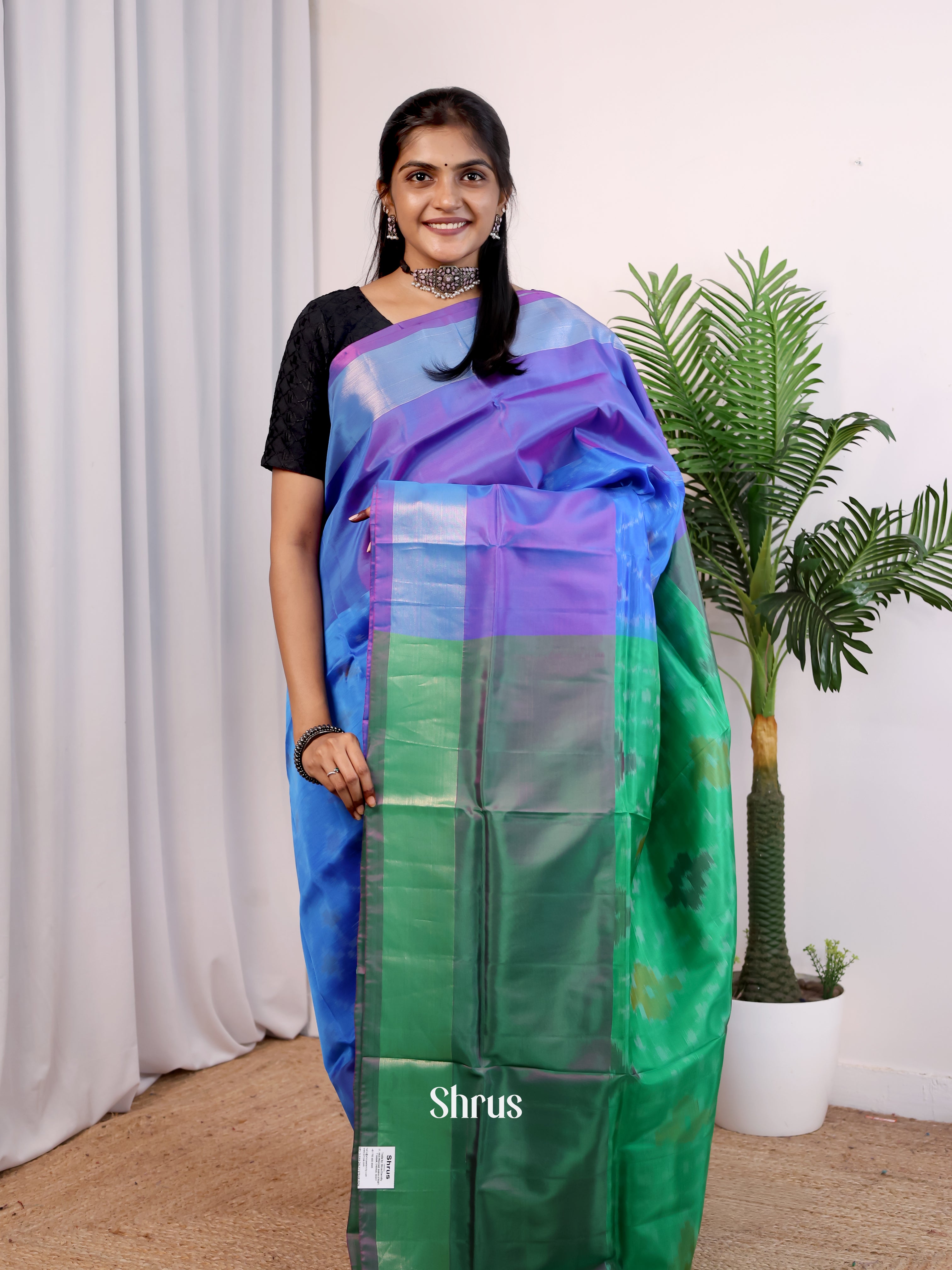 Purple & Green - Semi uppada Saree - Shop on Shrus.com