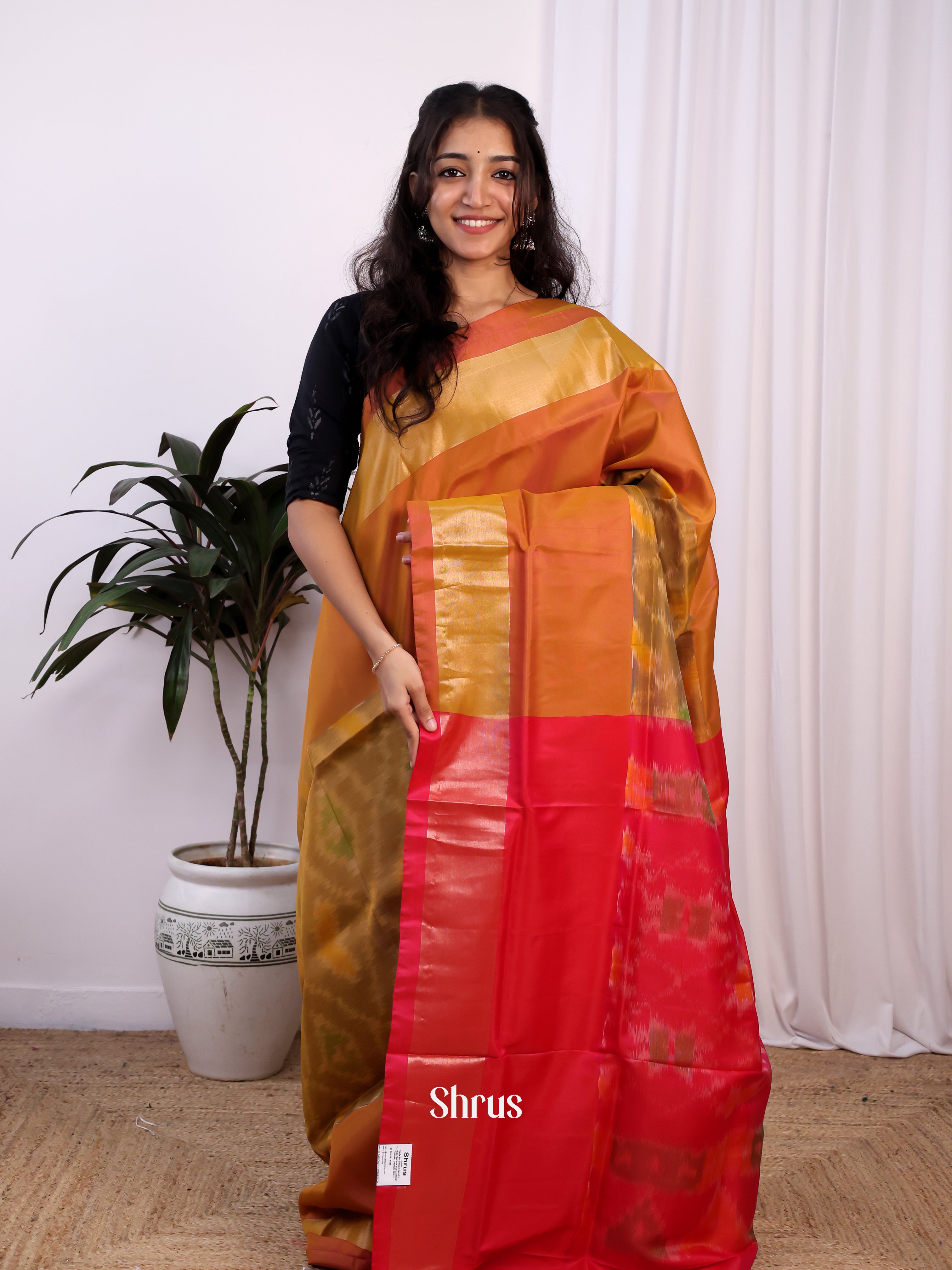 Brick Orange & Red - Semi uppada Saree - Shop on Shrus.com
