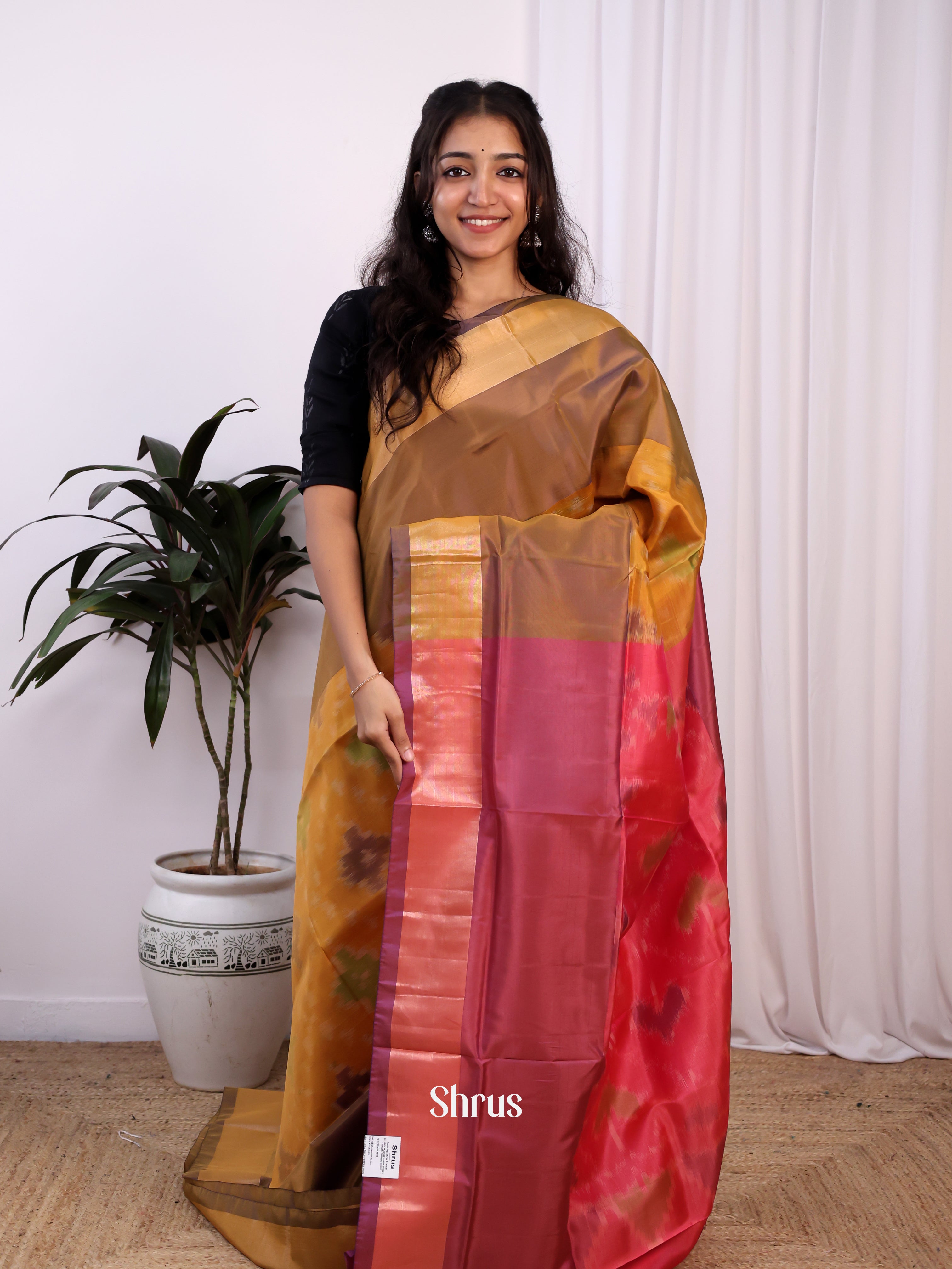Mustard & Red - Semi uppada Saree - Shop on Shrus.com