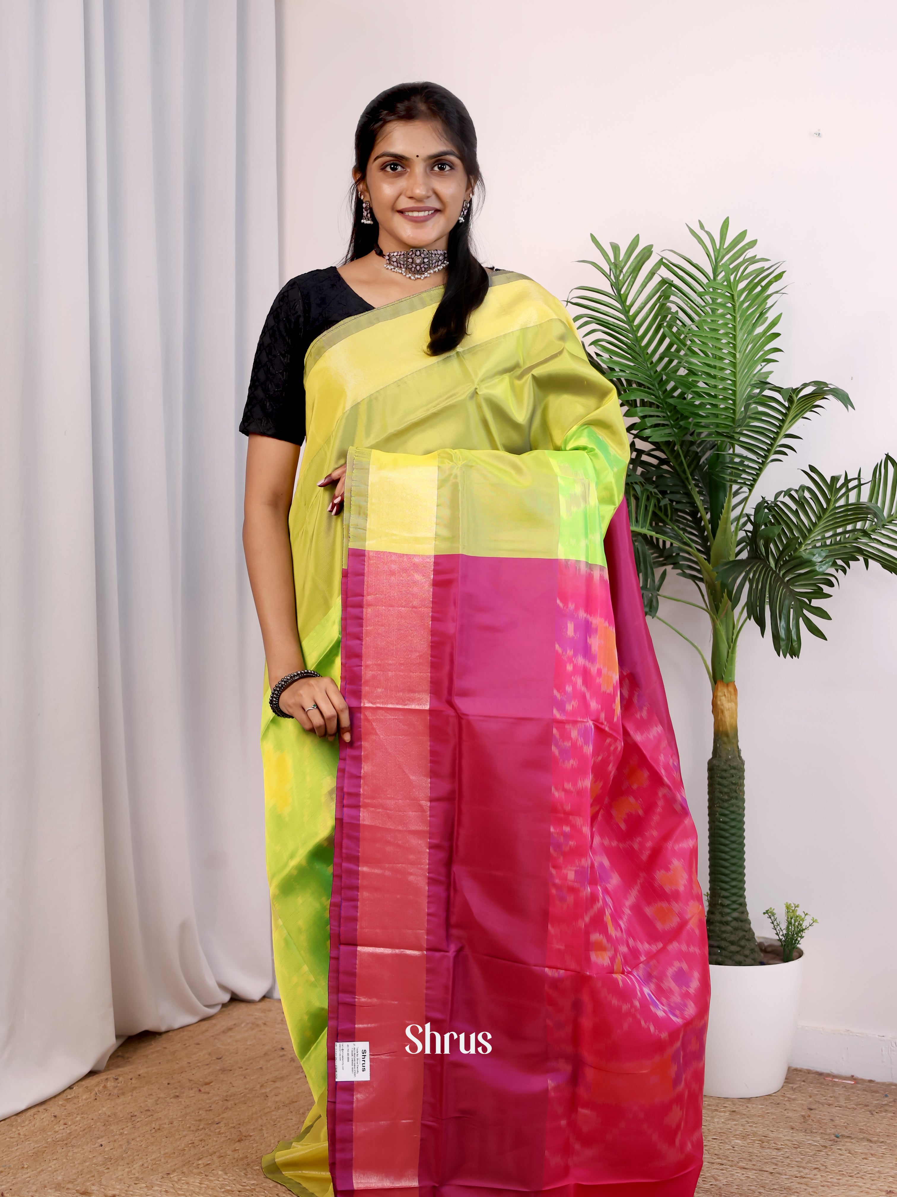 Green & Pink - Semi uppada Saree - Shop on Shrus.com