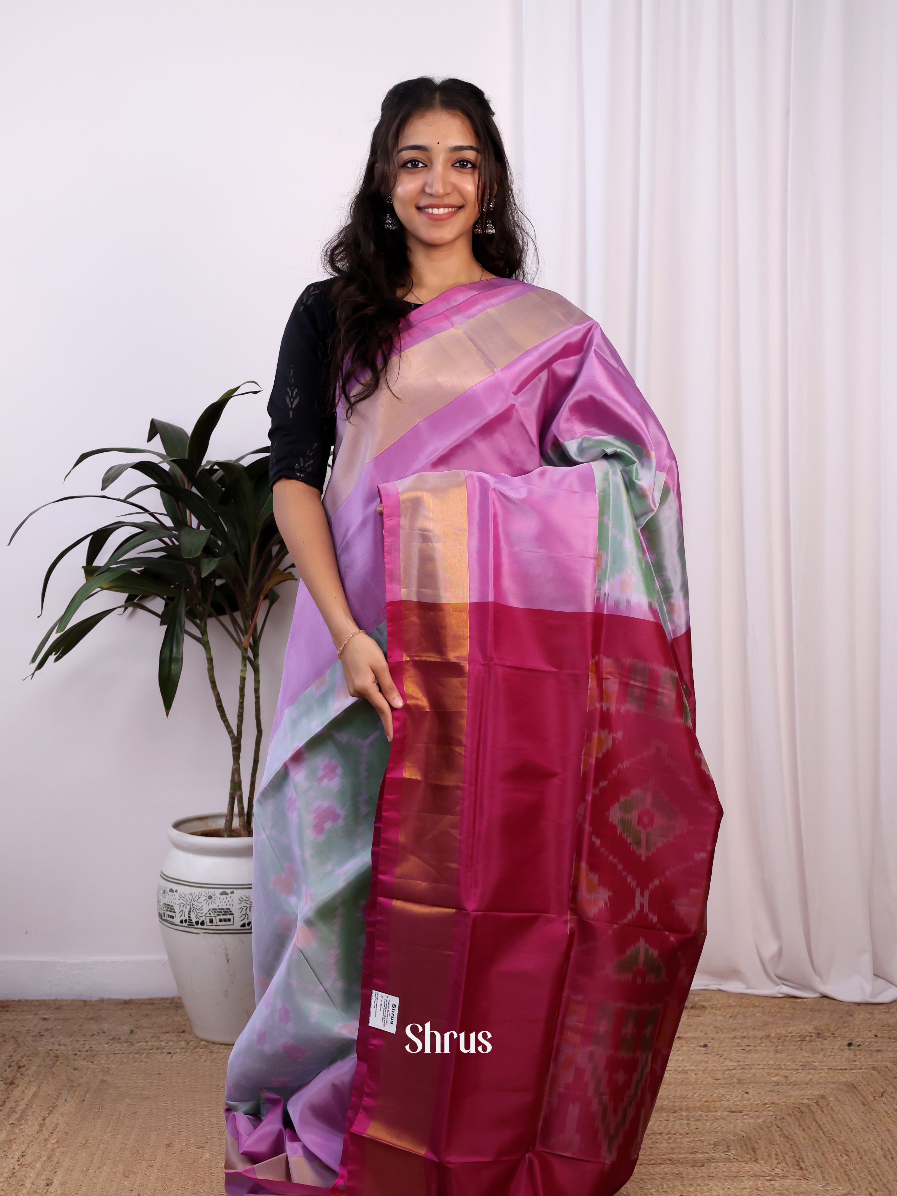 Green & Maroon - Semi uppada Saree - Shop on Shrus.com