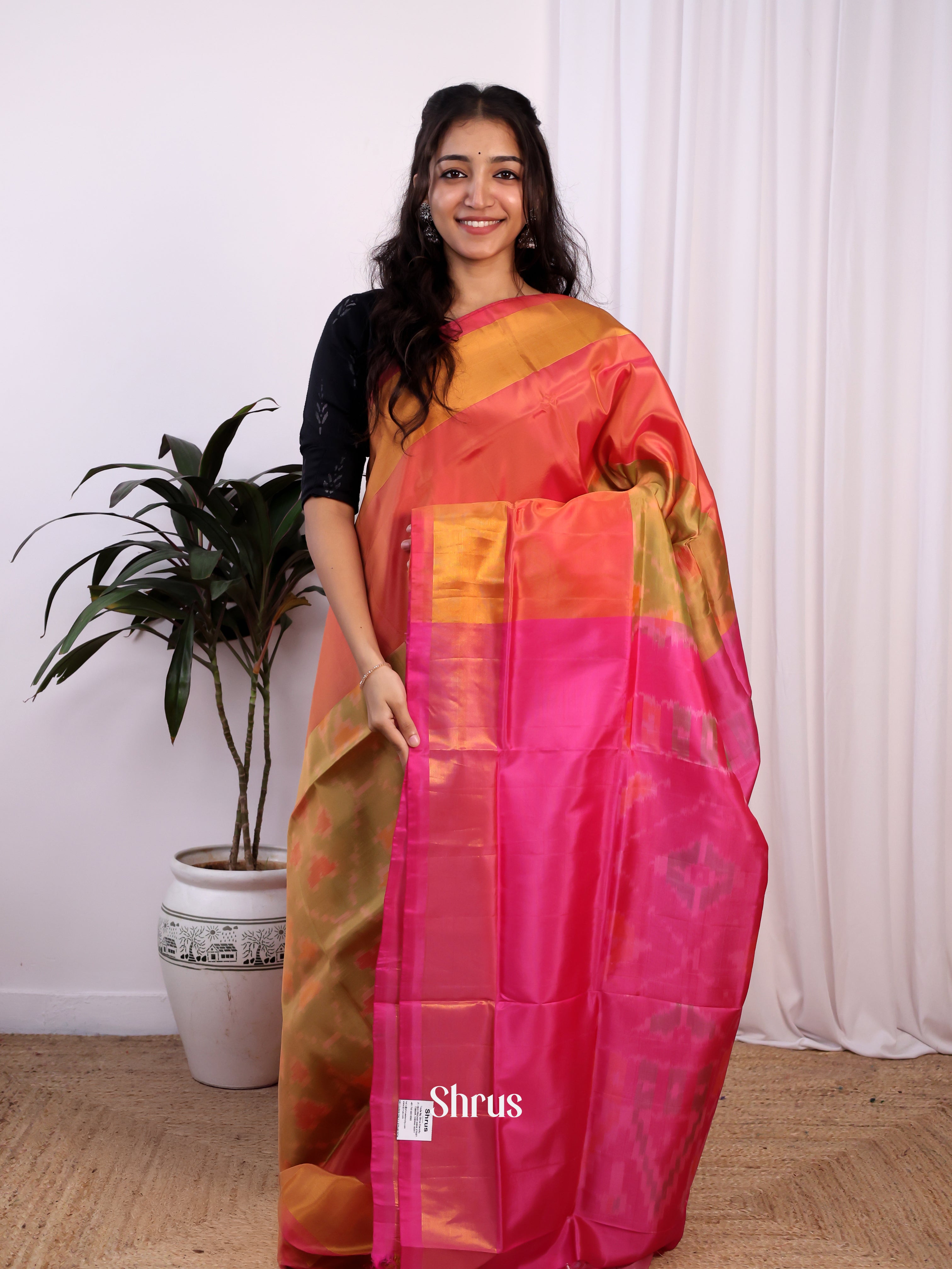 Green & Pink - Semi uppada Saree - Shop on Shrus.com