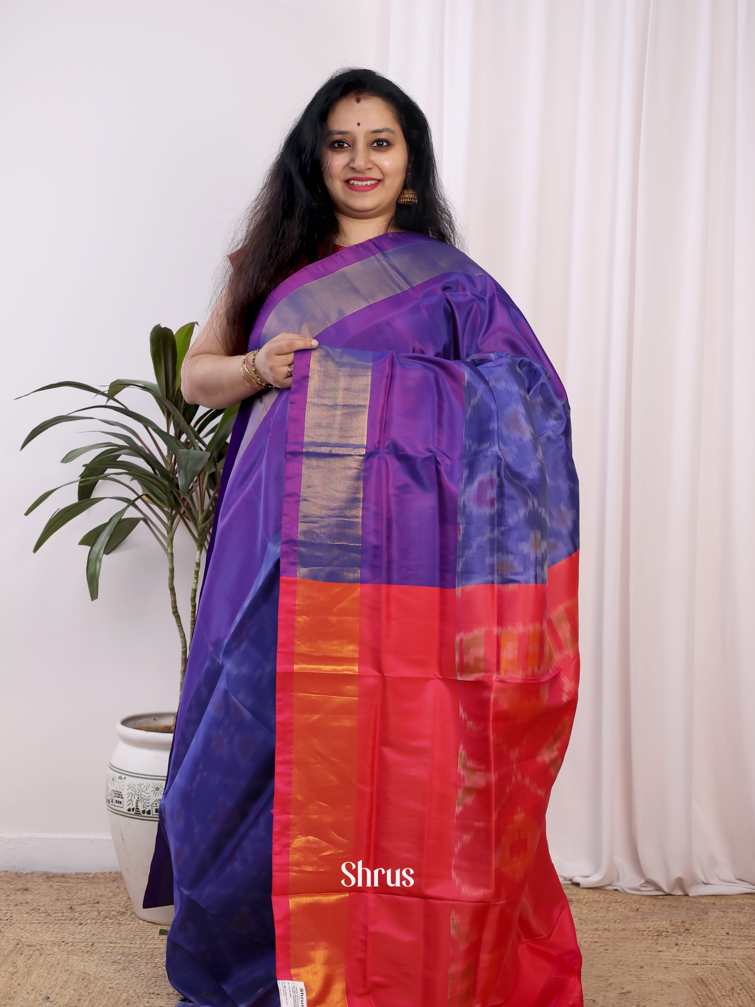 Blue & Red - Semi uppada Saree - Shop on Shrus.com