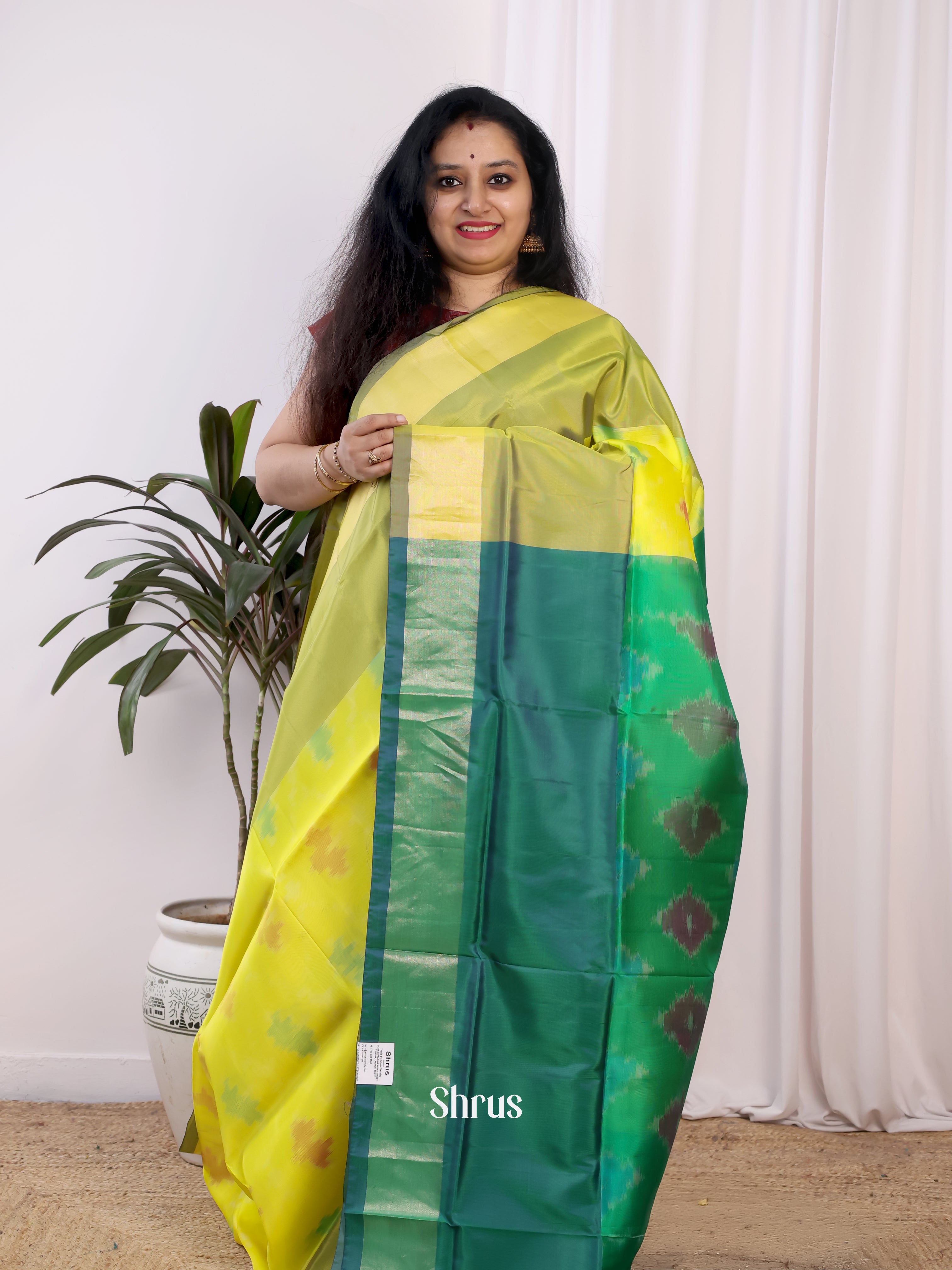 Lemon Yellow & Green- Semi uppada Saree - Shop on Shrus.com