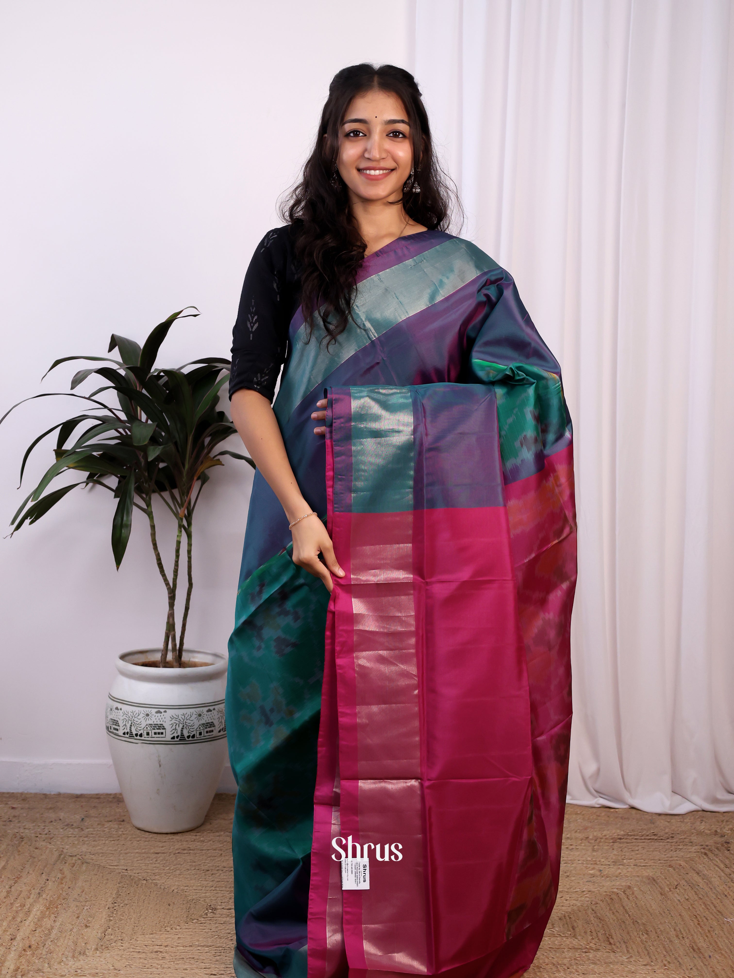Green & Wine- Semi uppada Saree - Shop on Shrus.com