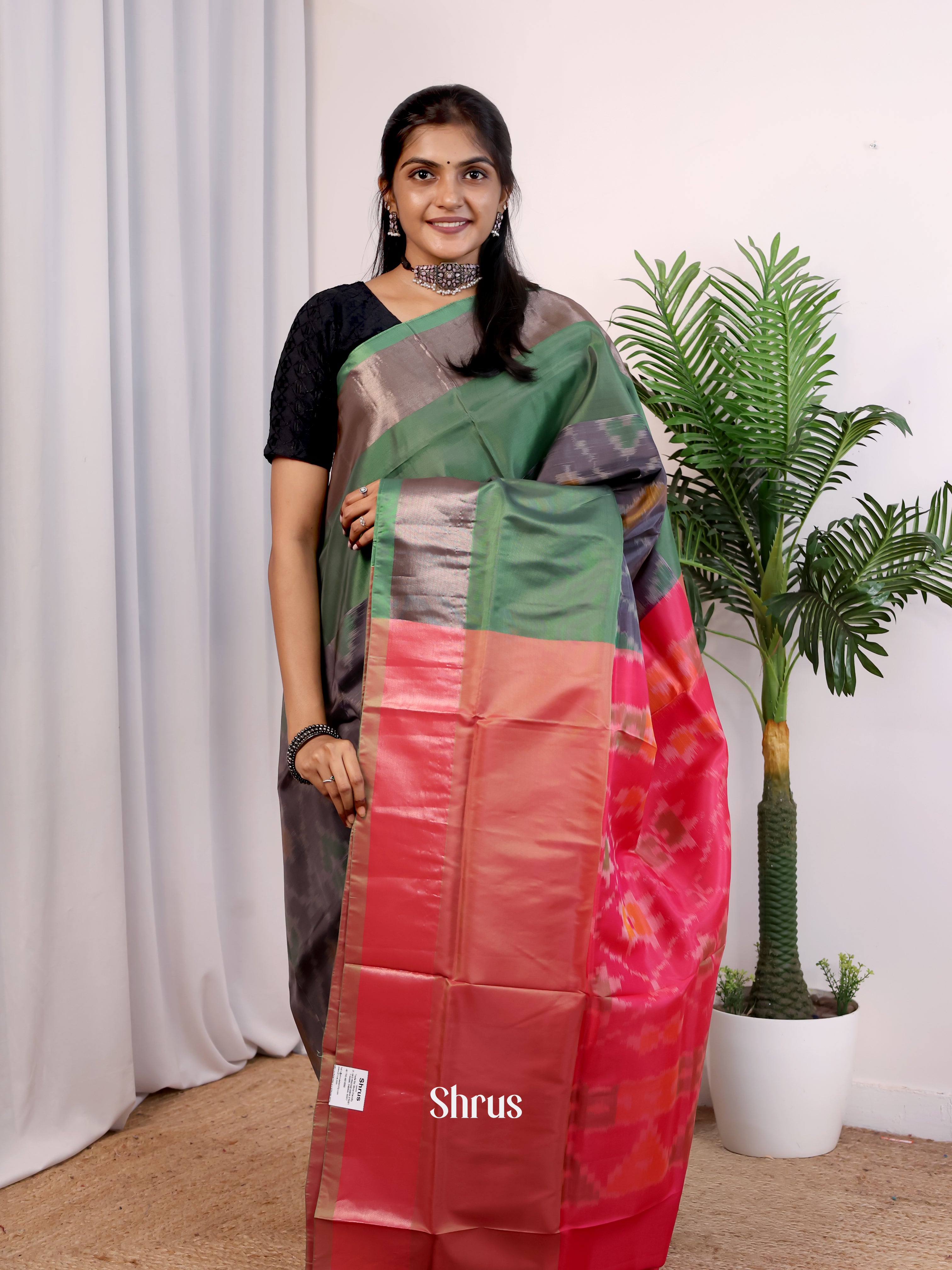 Grey & Pink - Semi uppada Saree - Shop on Shrus.com