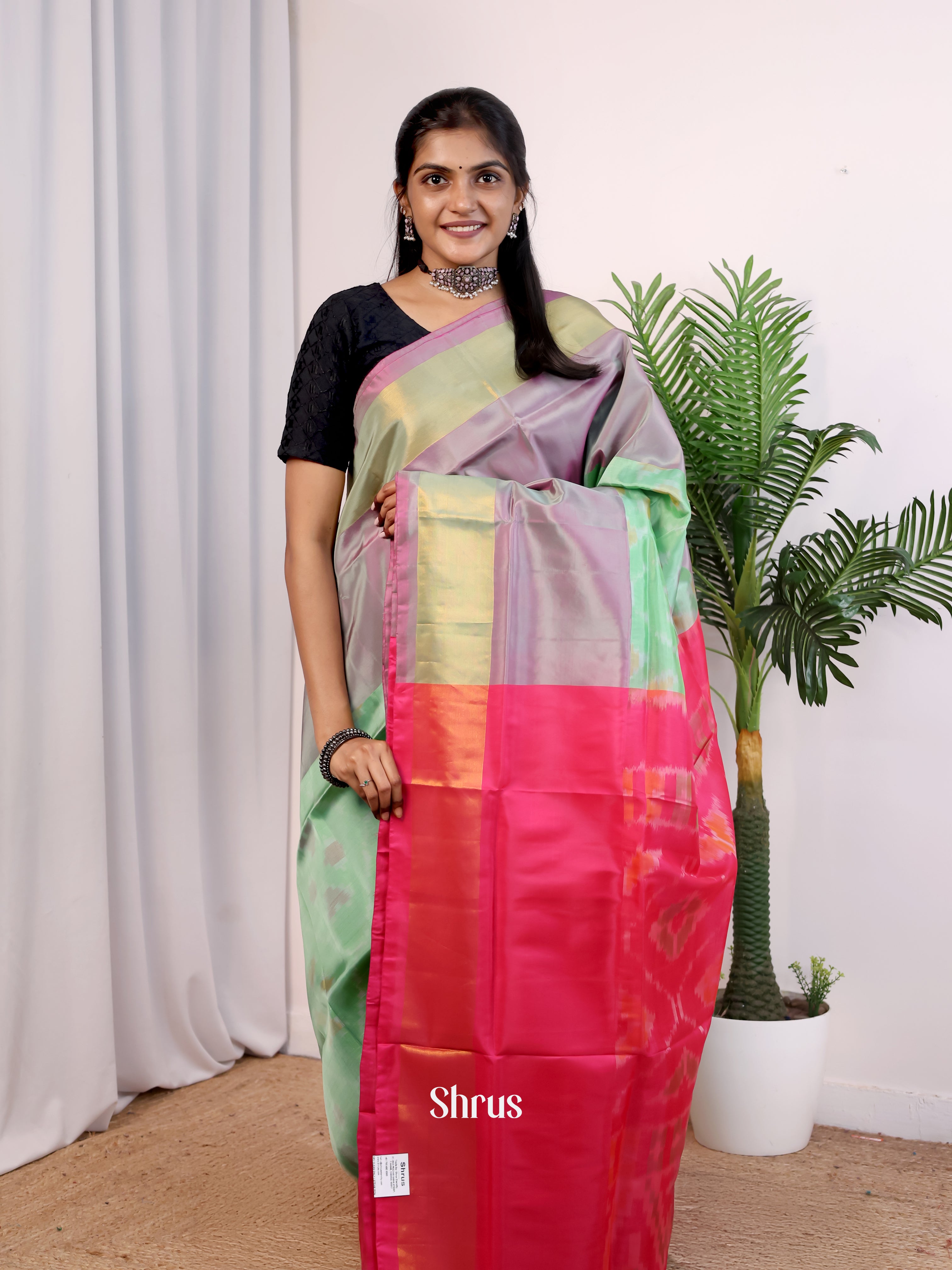 Green & Pink - Semi uppada Saree - Shop on Shrus.com