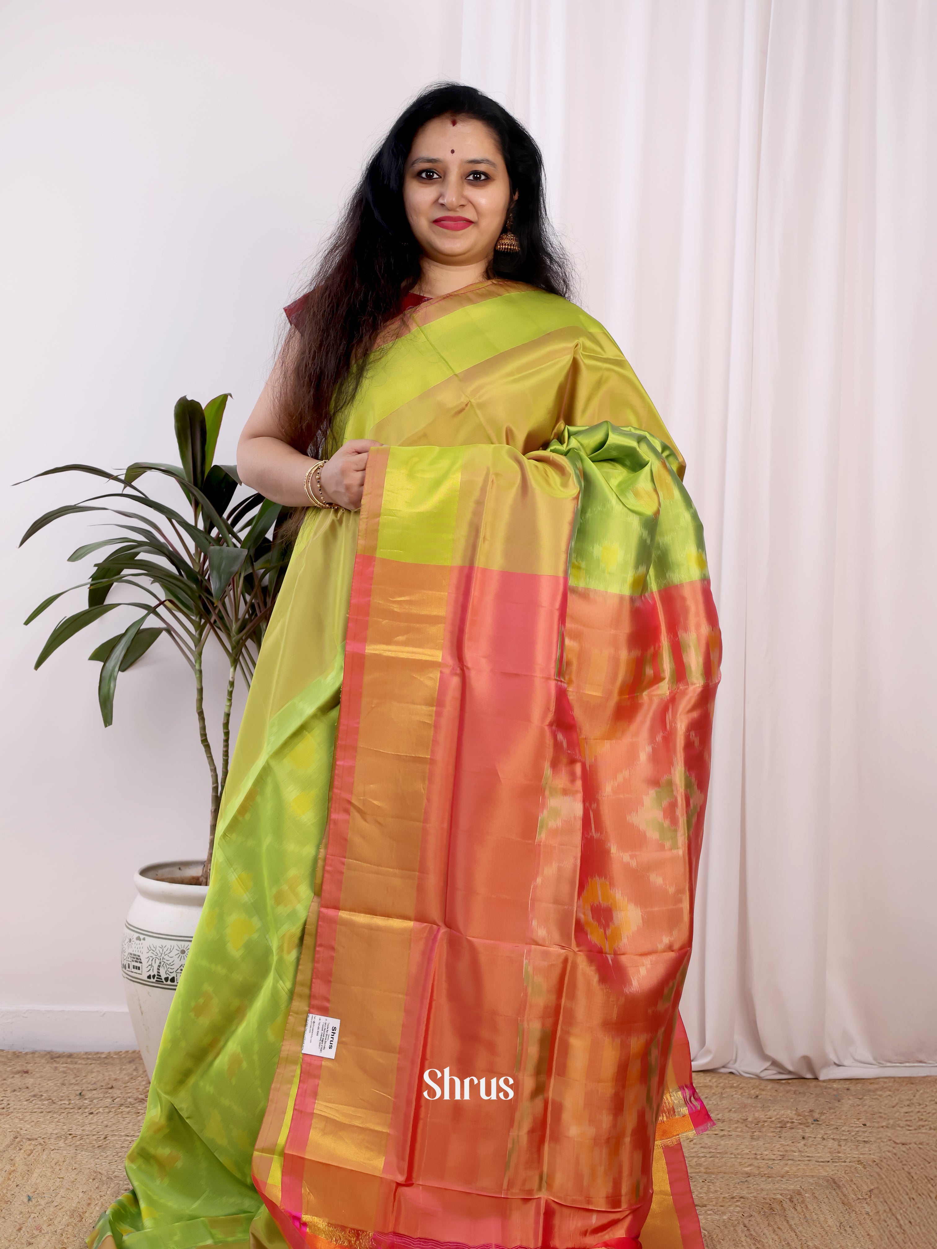 Lite Green & Orange - Semi uppada Saree - Shop on Shrus.com