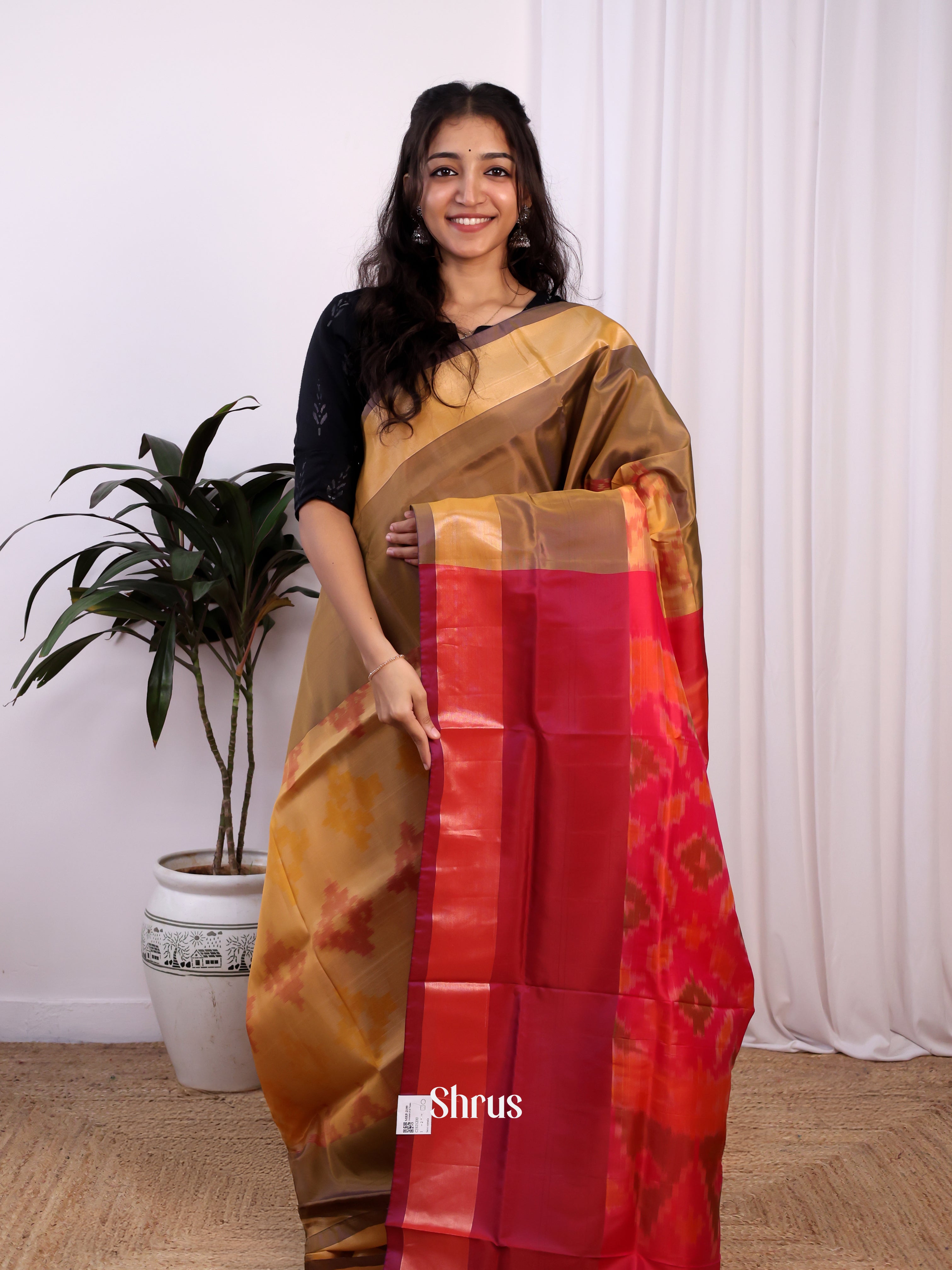 Beige & Maroon - Semi uppada Saree - Shop on Shrus.com