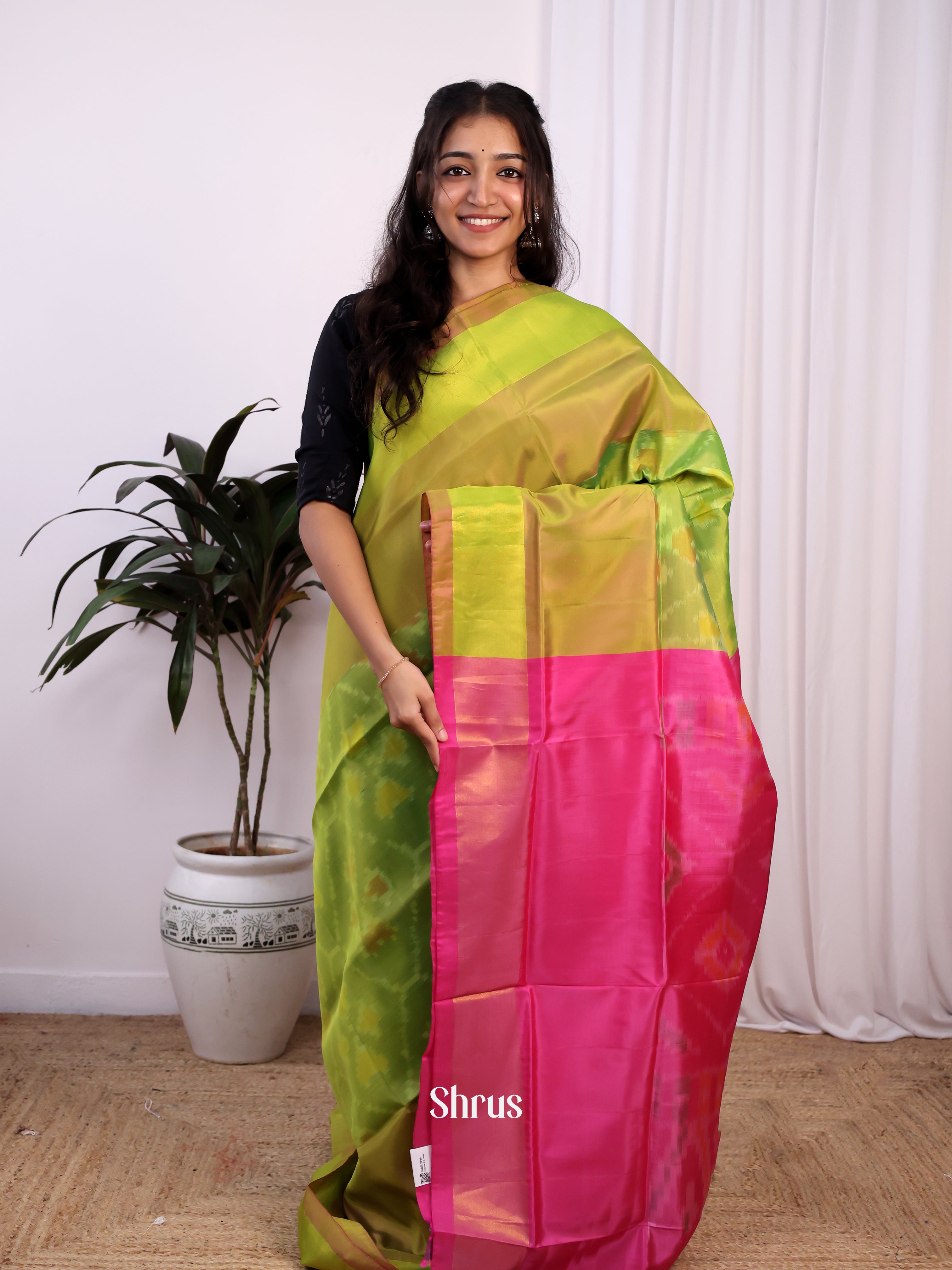 Green & Pink - Semi uppada Saree - Shop on Shrus.com