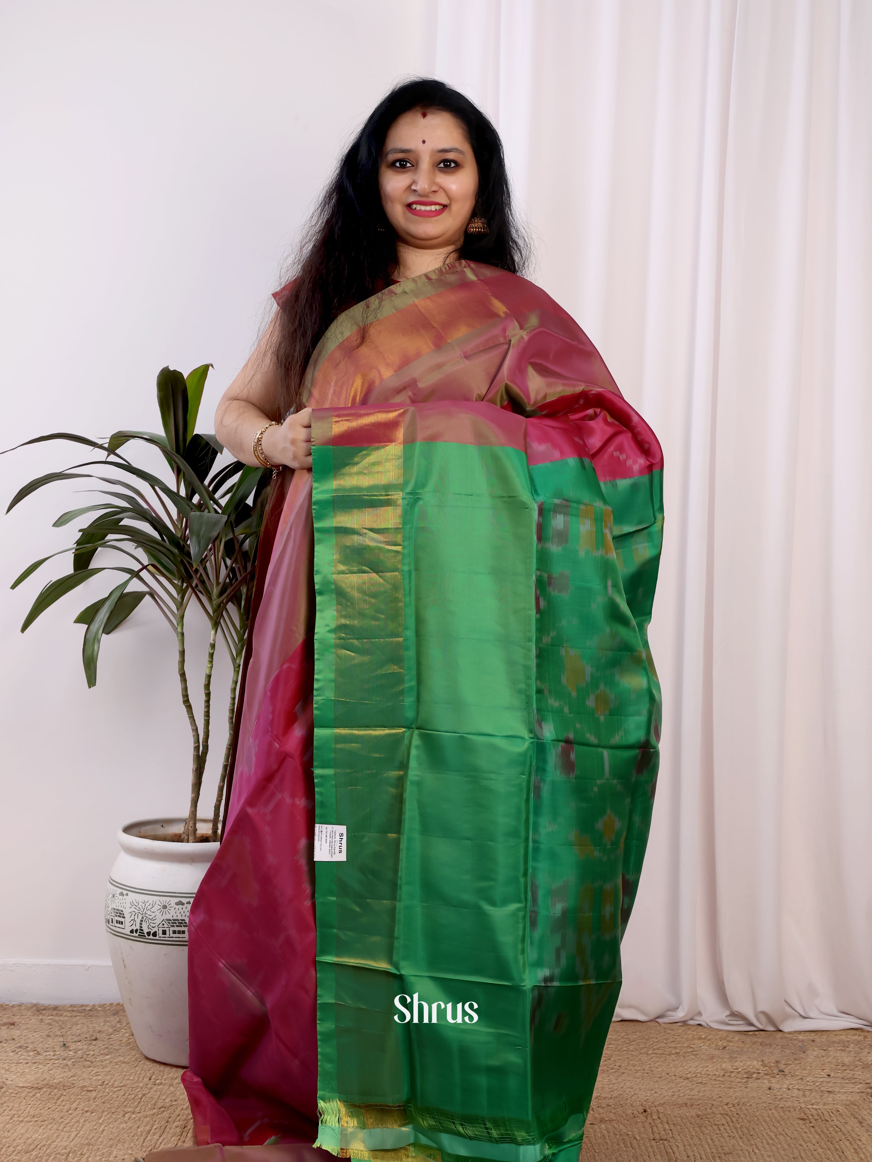Maroon & Green - Semi uppada Saree - Shop on Shrus.com
