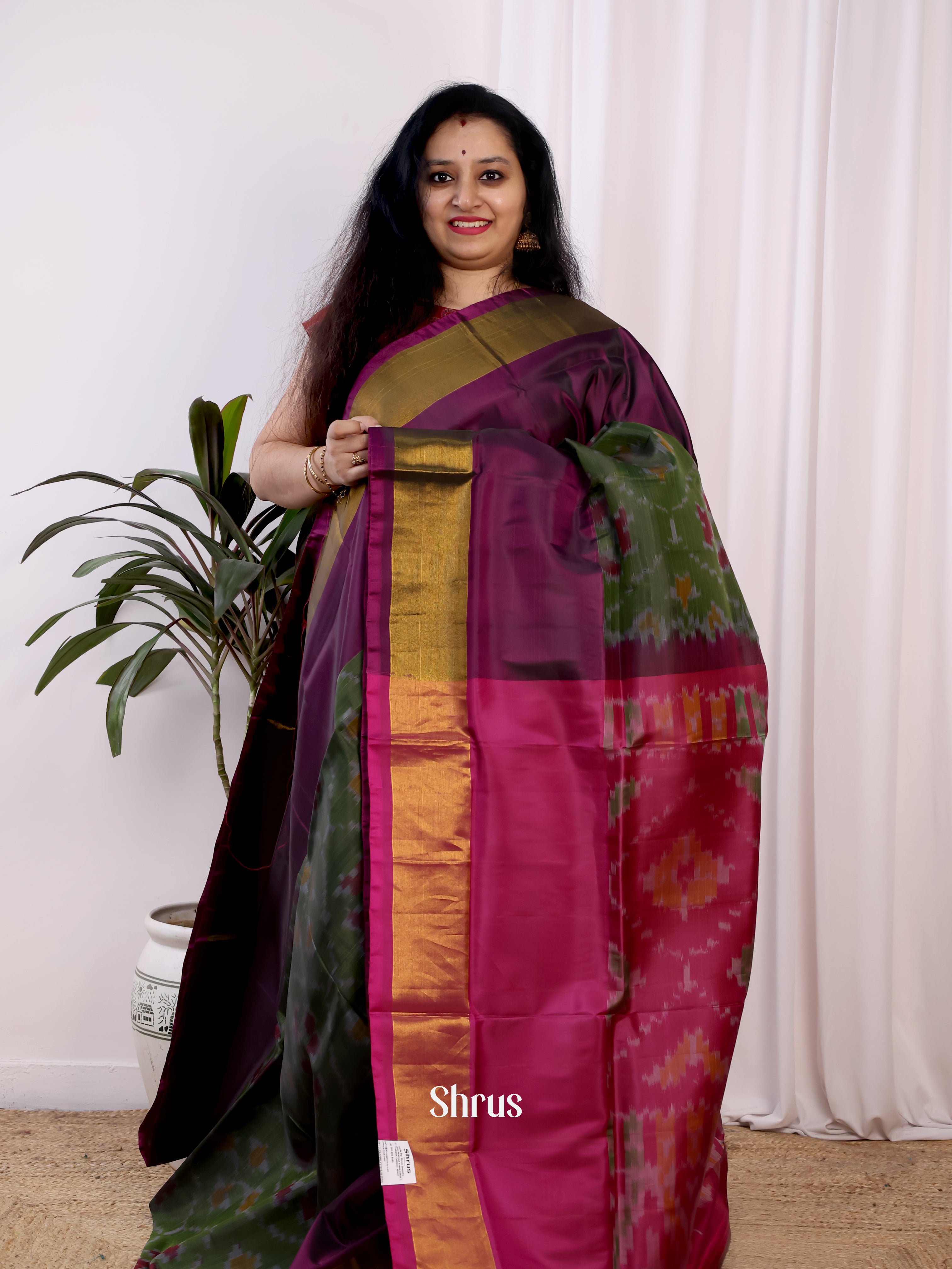 Green & Pink - Semi uppada Saree - Shop on Shrus.com
