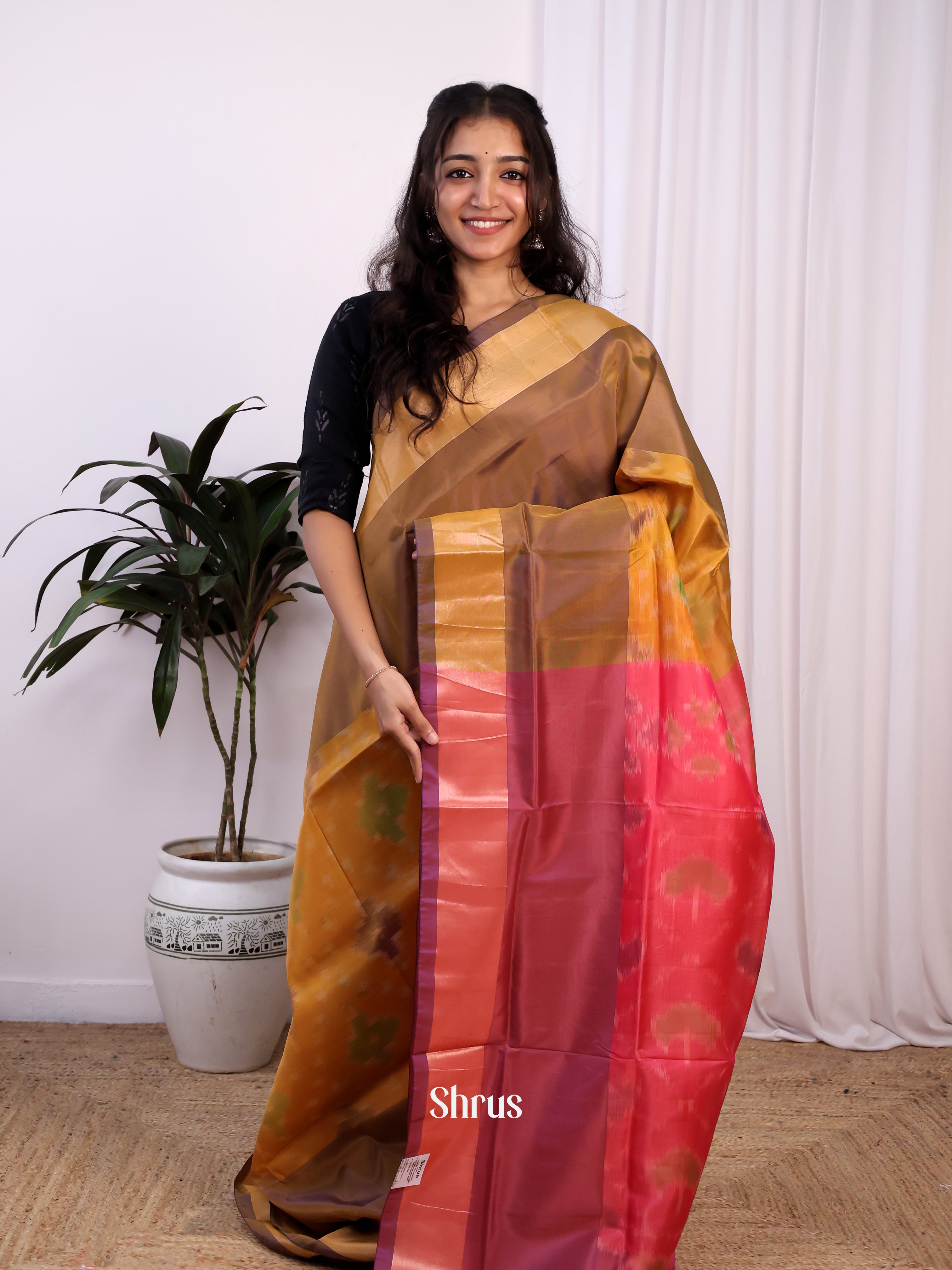 Mustard & Maroon- Semi uppada Saree - Shop on Shrus.com