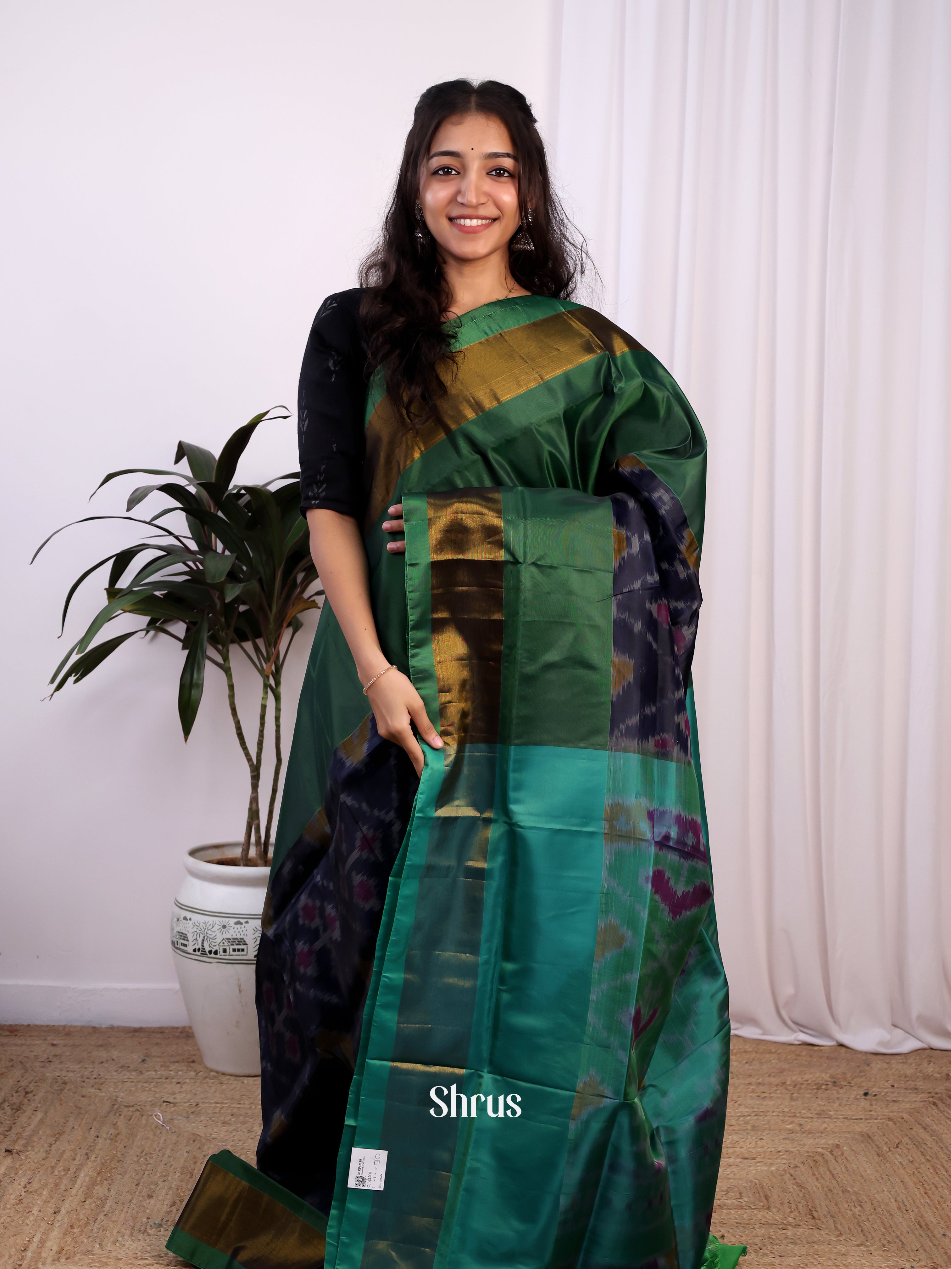 Black & Green- Semi uppada Saree - Shop on Shrus.com