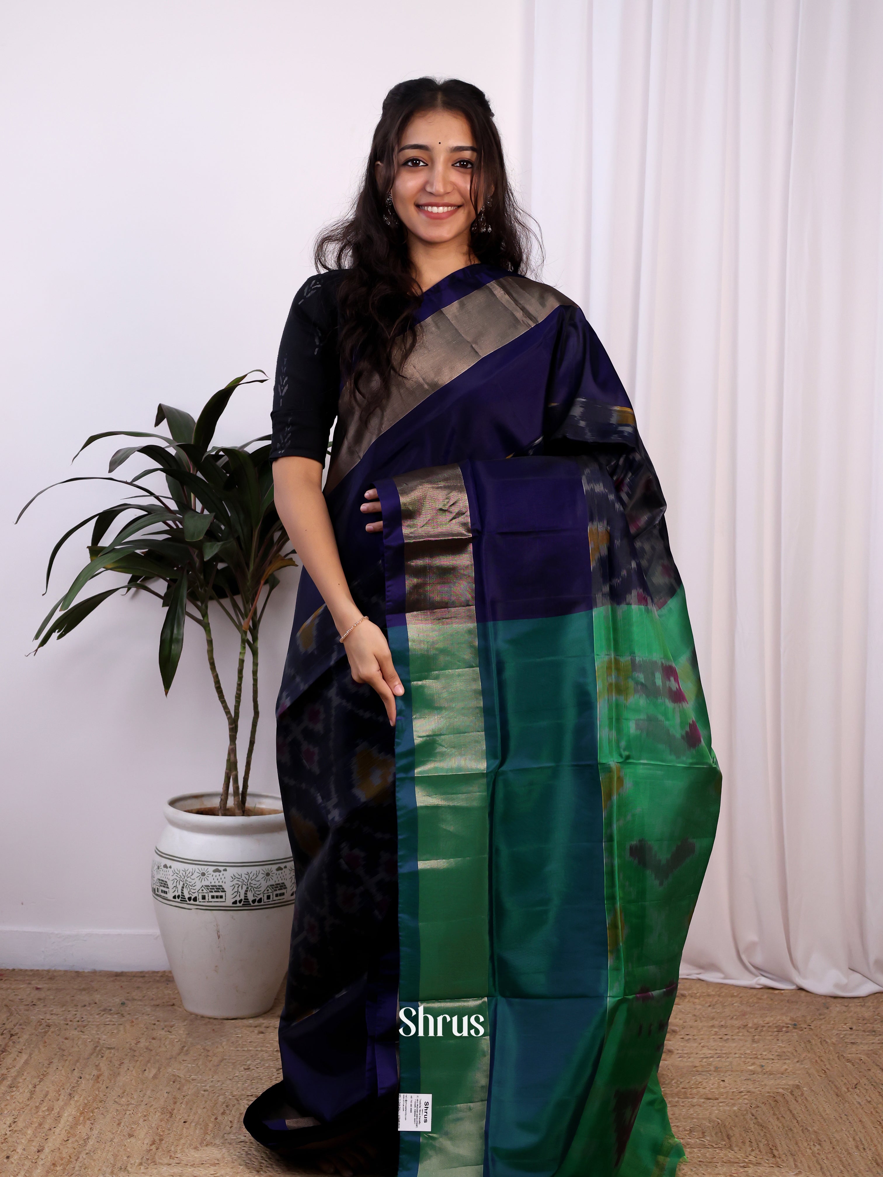 Black & Green - Semi uppada Saree - Shop on Shrus.com