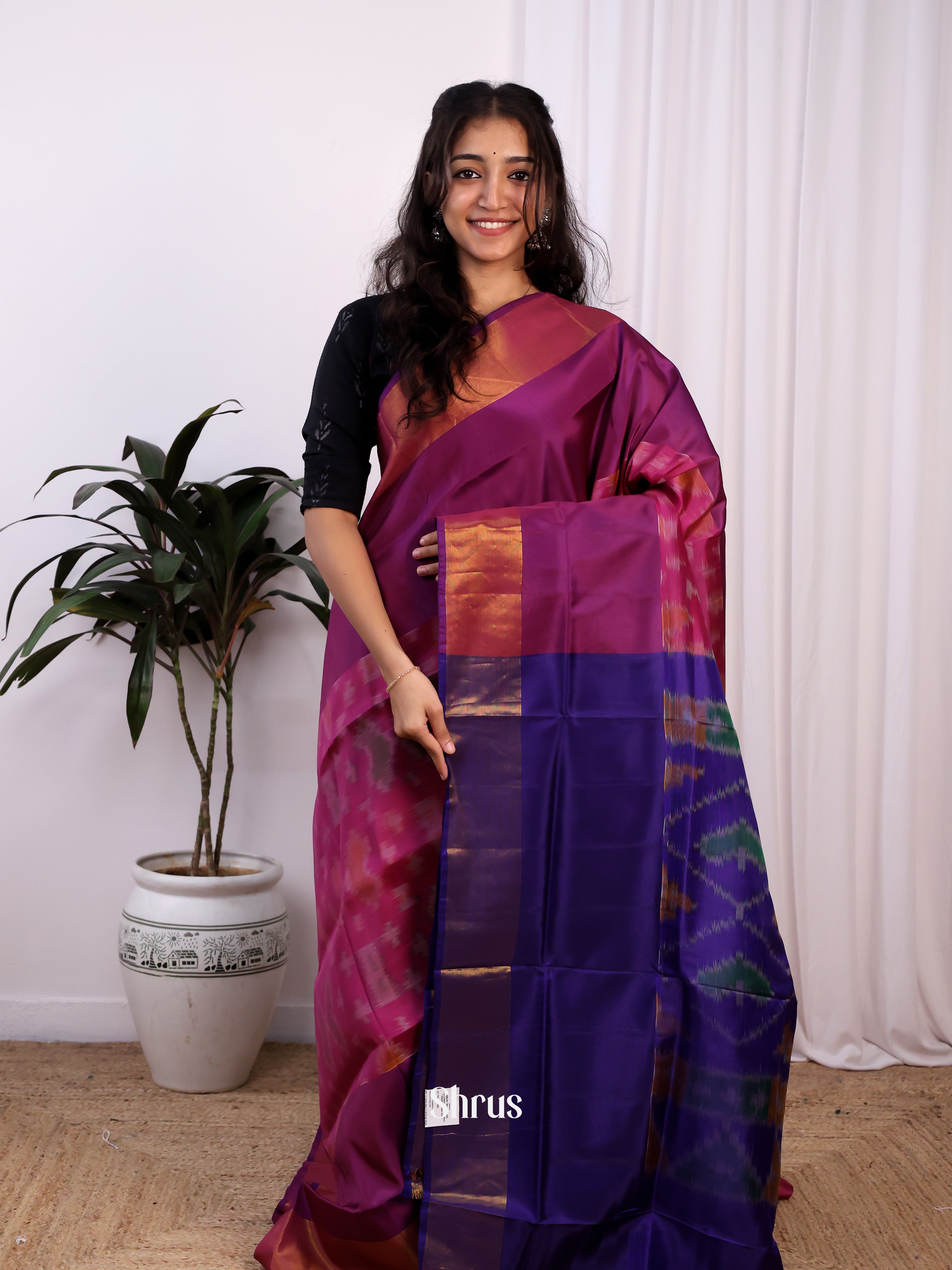 Majenta & Blue - Semi uppada Saree - Shop on Shrus.com