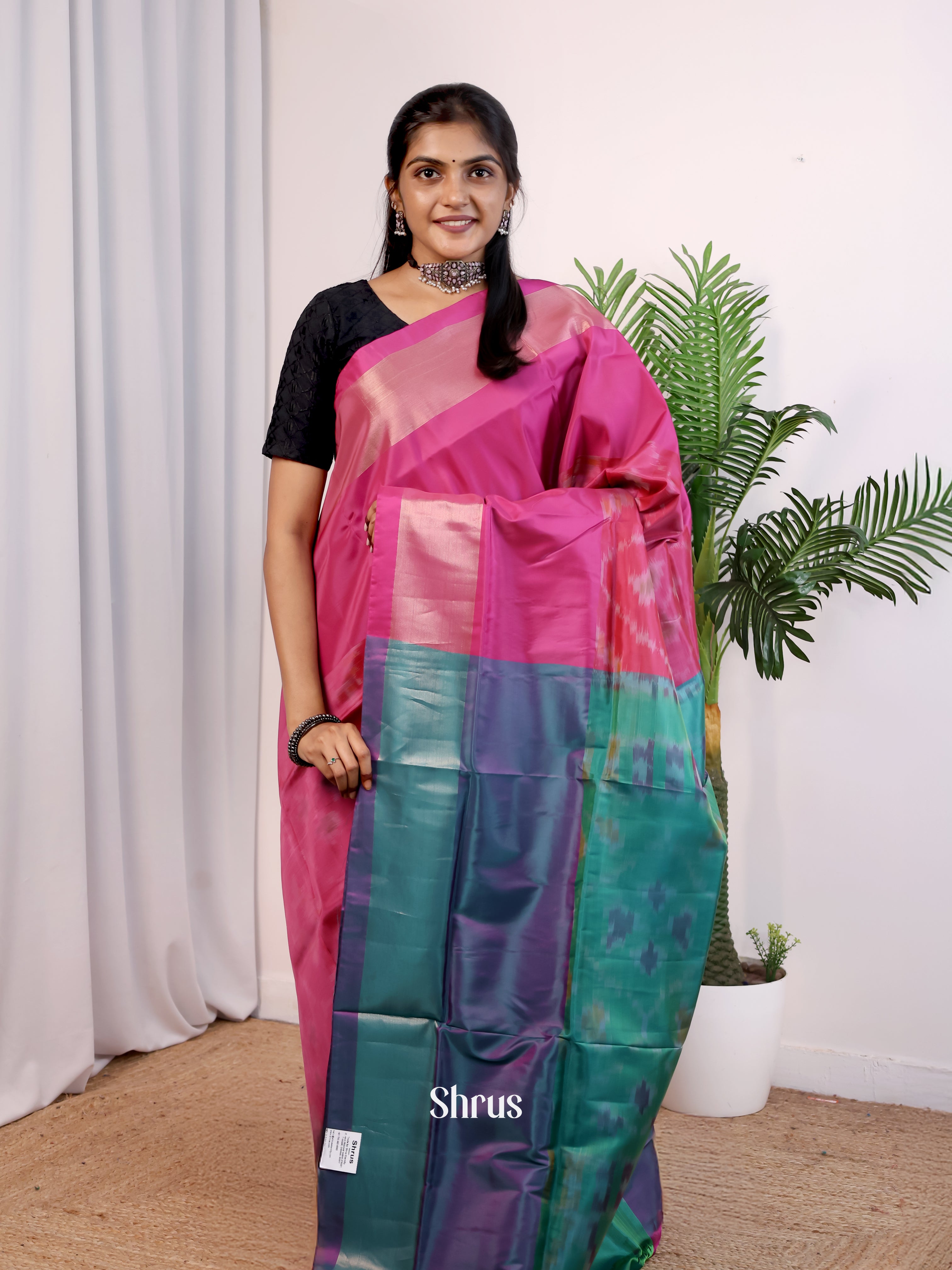 Pink & Green- Semi uppada Saree - Shop on Shrus.com