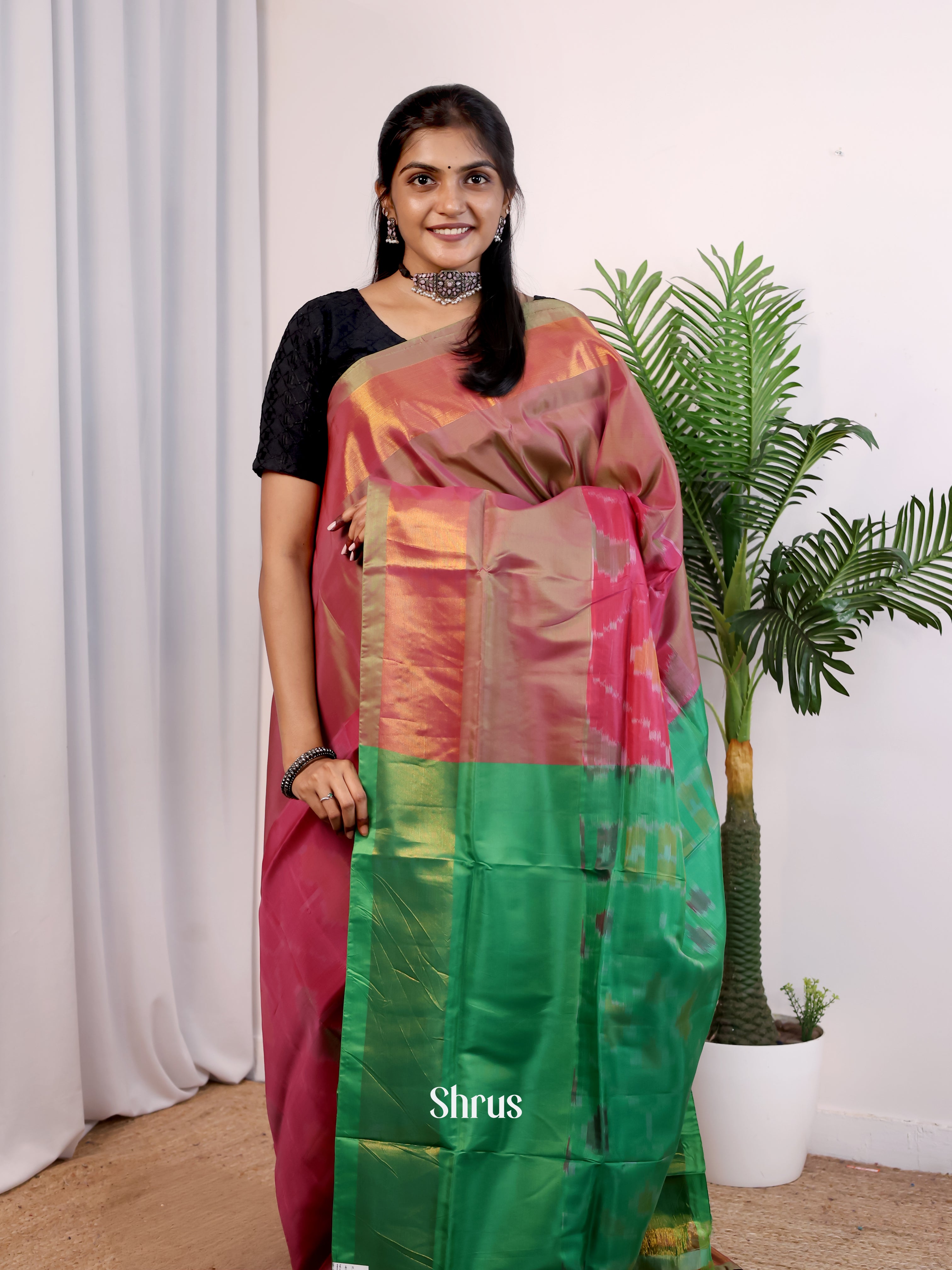 Red & Green - Semi uppada Saree - Shop on Shrus.com