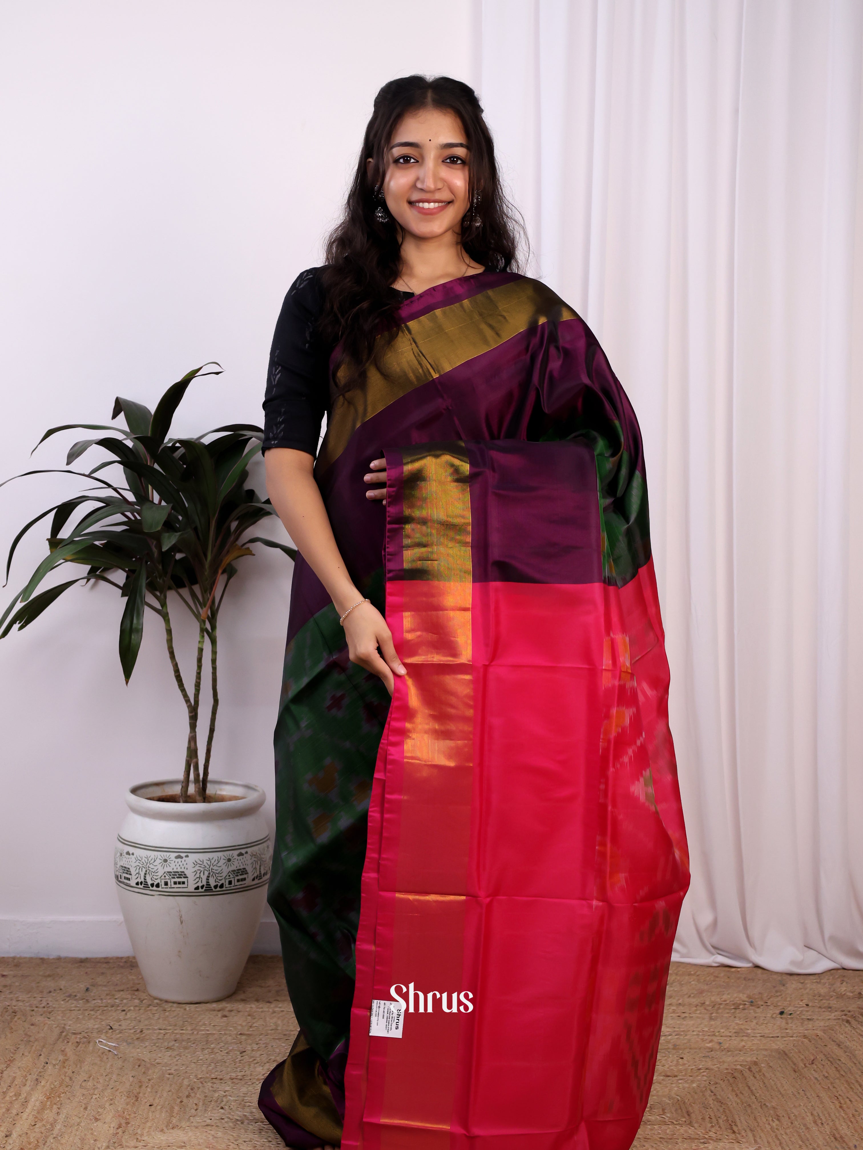 Green & Pink - Semi uppada Saree - Shop on Shrus.com