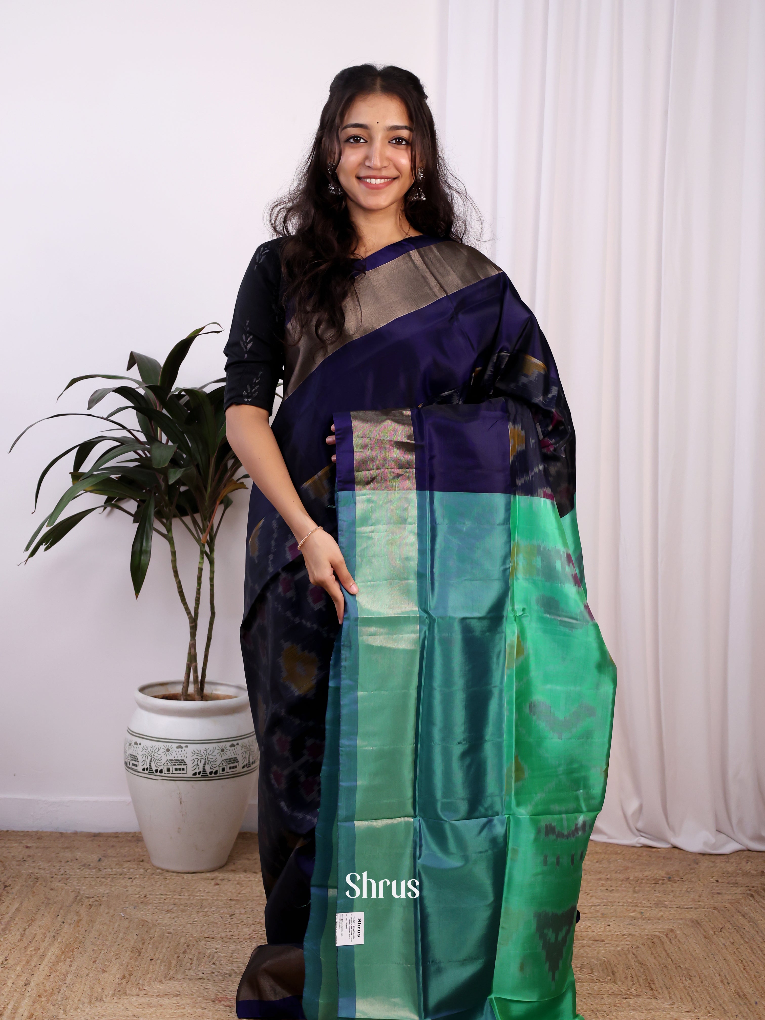 Black & Green - Semi uppada Saree - Shop on Shrus.com