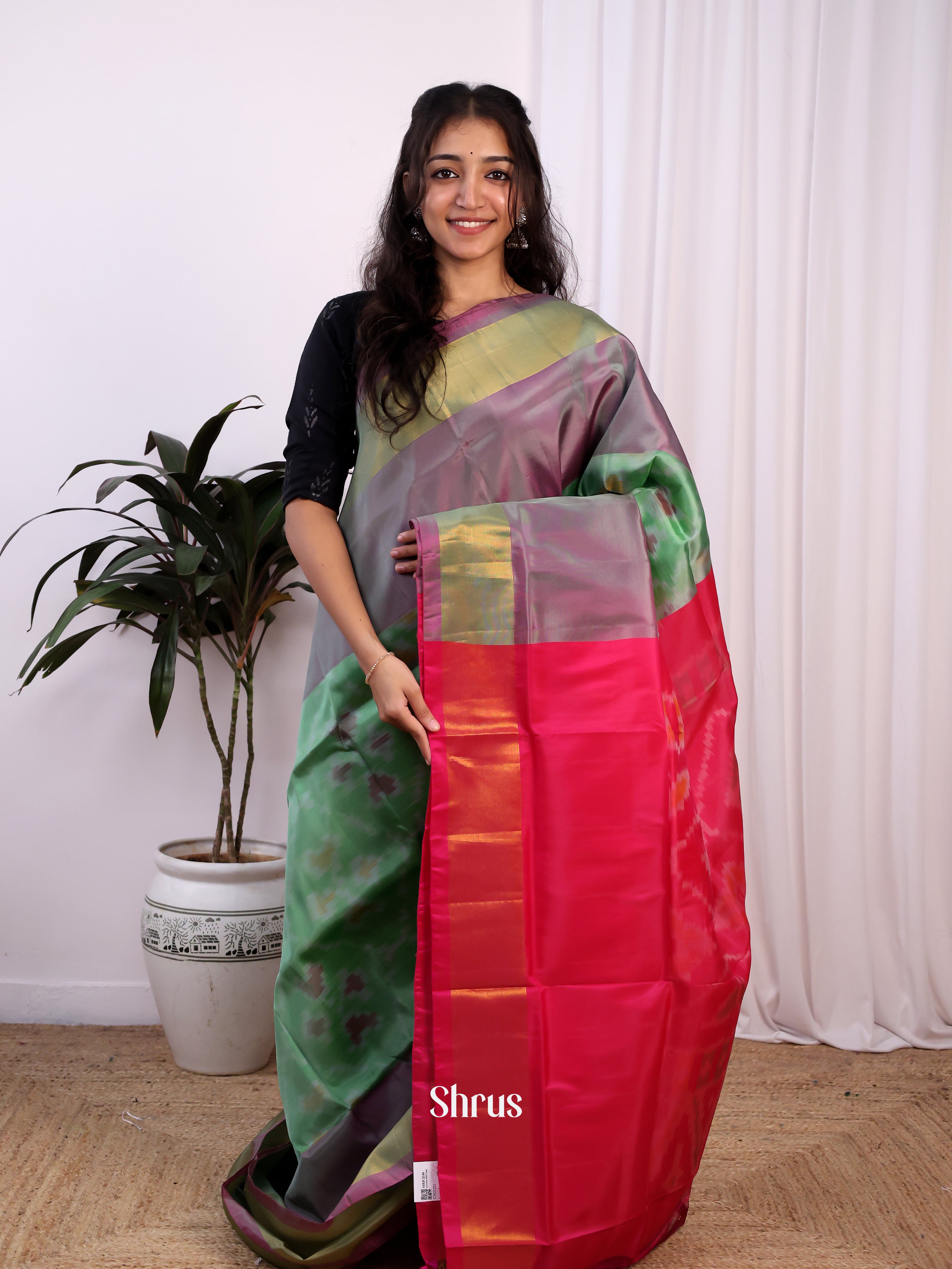 Green & Red - Semi uppada Saree - Shop on Shrus.com