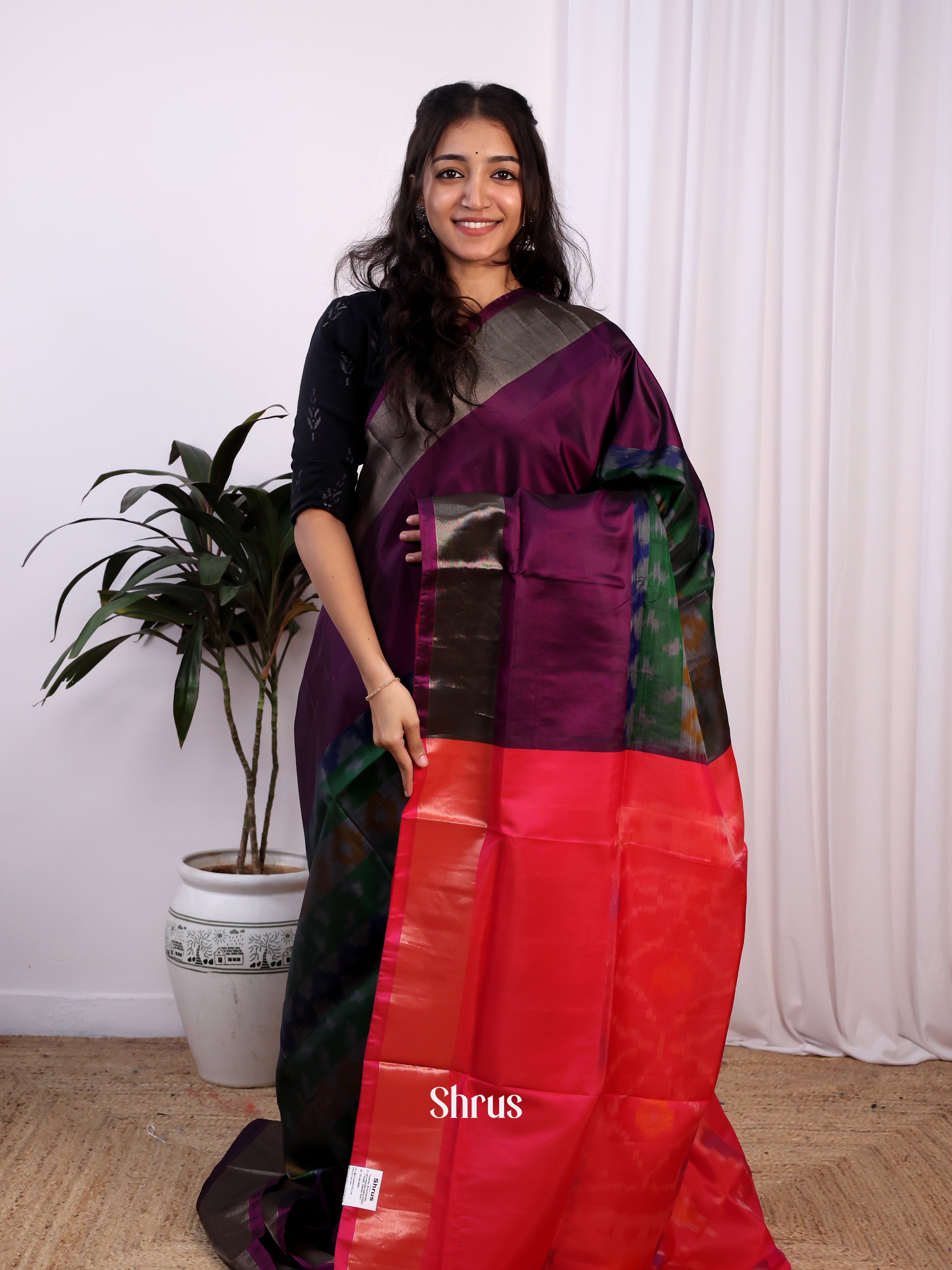 Green & Red - Semi uppada Saree - Shop on Shrus.com
