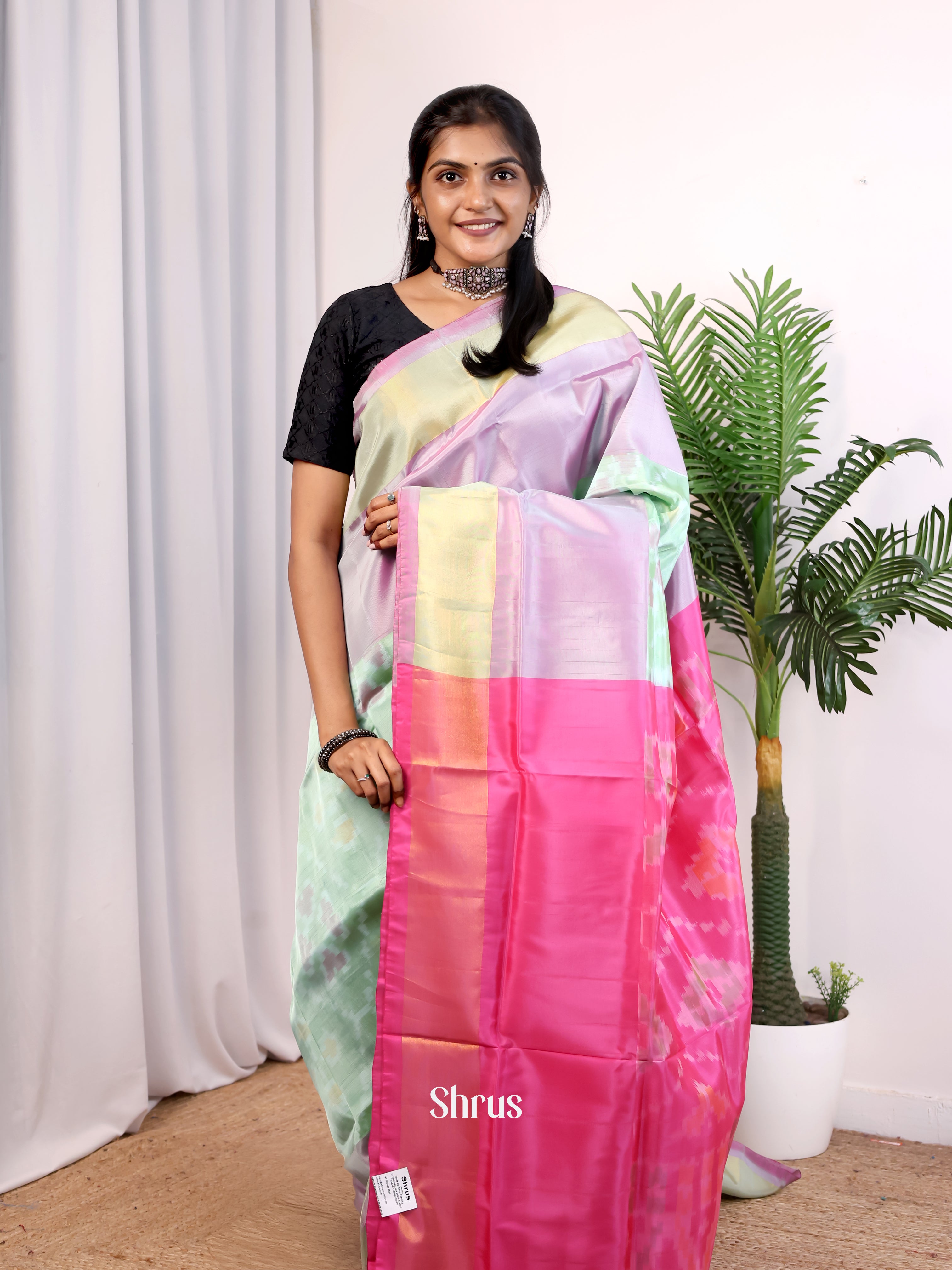 Ice Green & Pink - Semi uppada Saree - Shop on Shrus.com