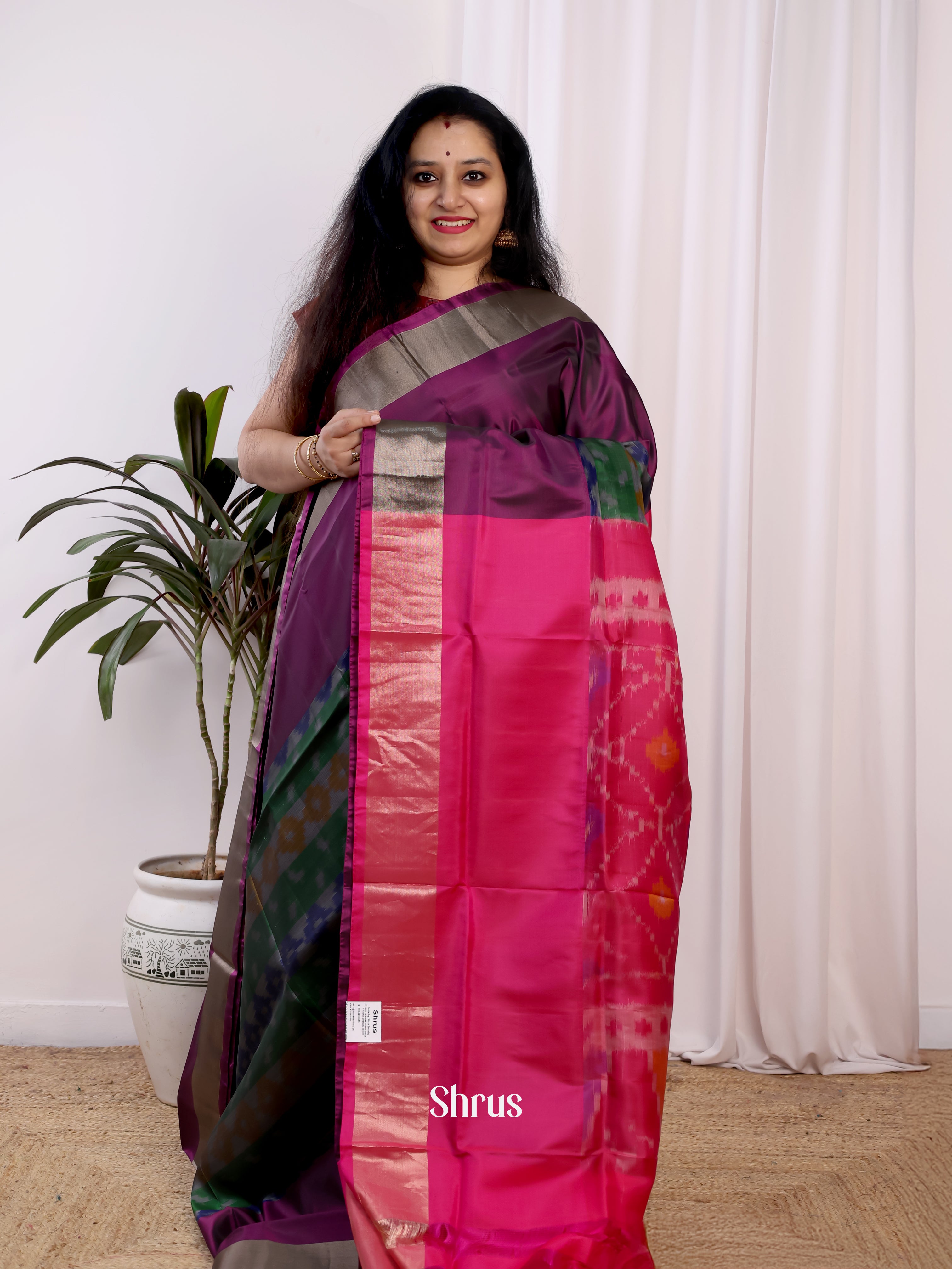 Green & Pink - Semi uppada Saree - Shop on Shrus.com