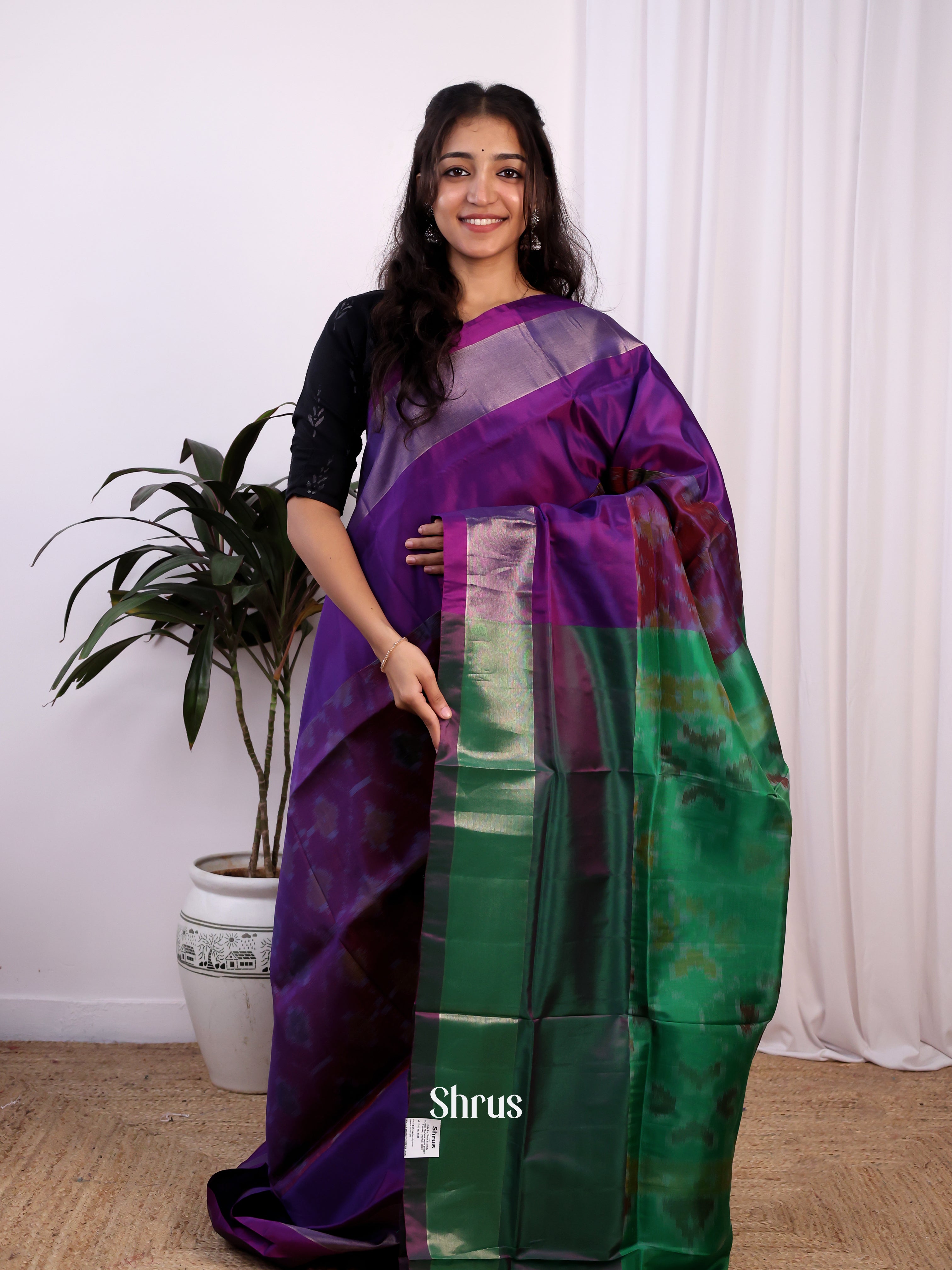 Purple & Green - Semi uppada Saree - Shop on Shrus.com