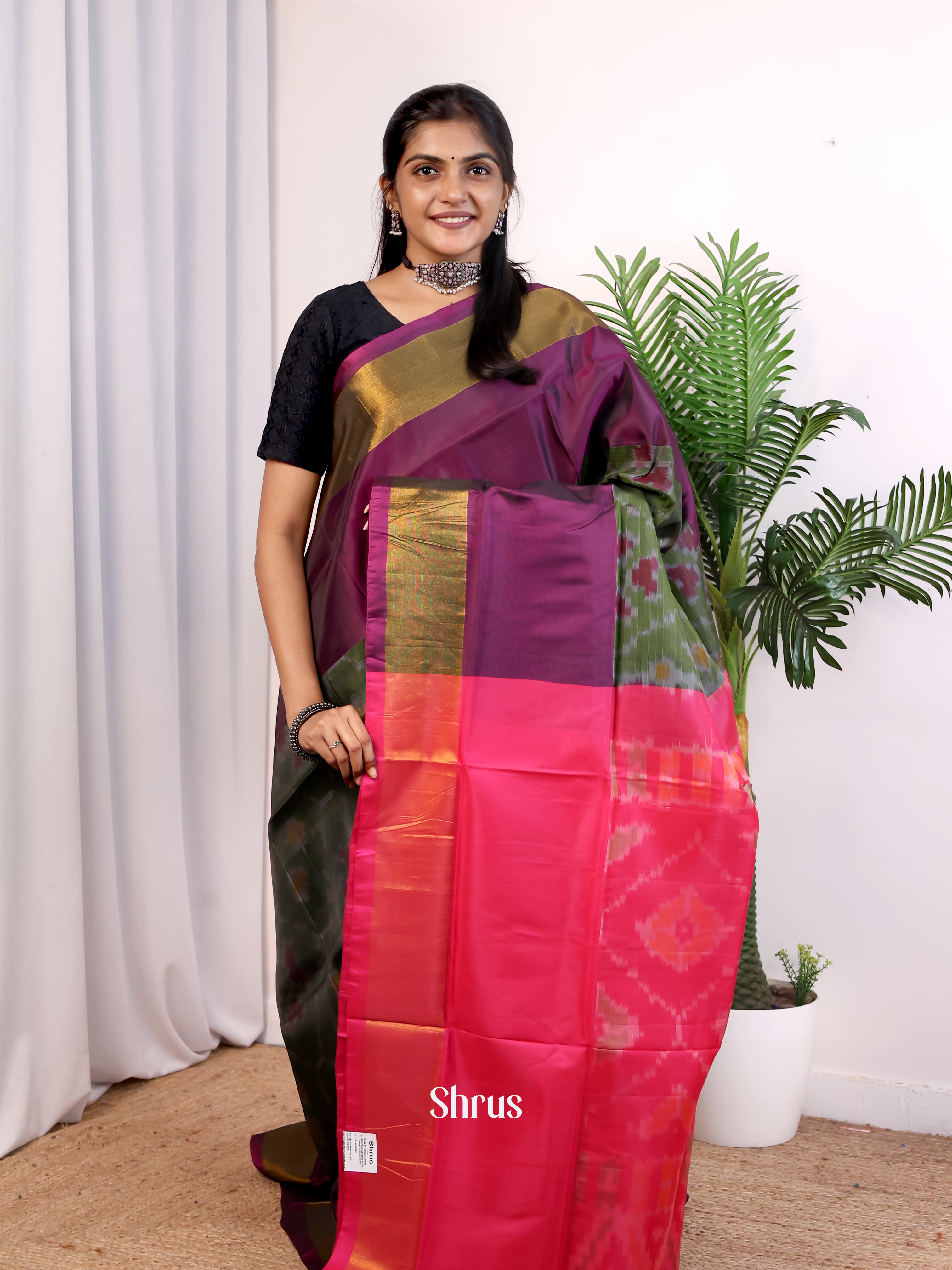 Green & Pink - Semi uppada Saree - Shop on Shrus.com