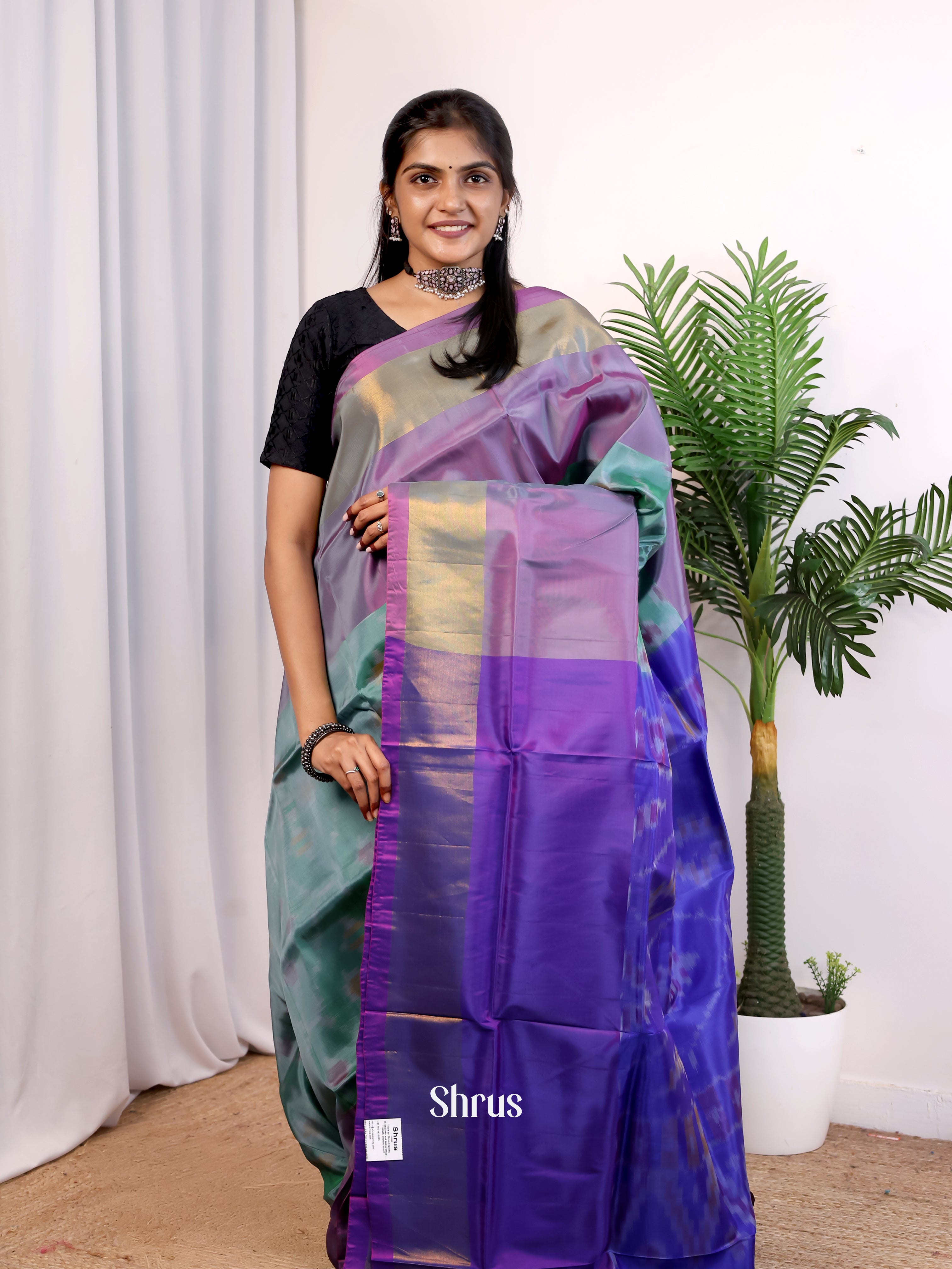 Green & Violet- Semi uppada Saree - Shop on Shrus.com