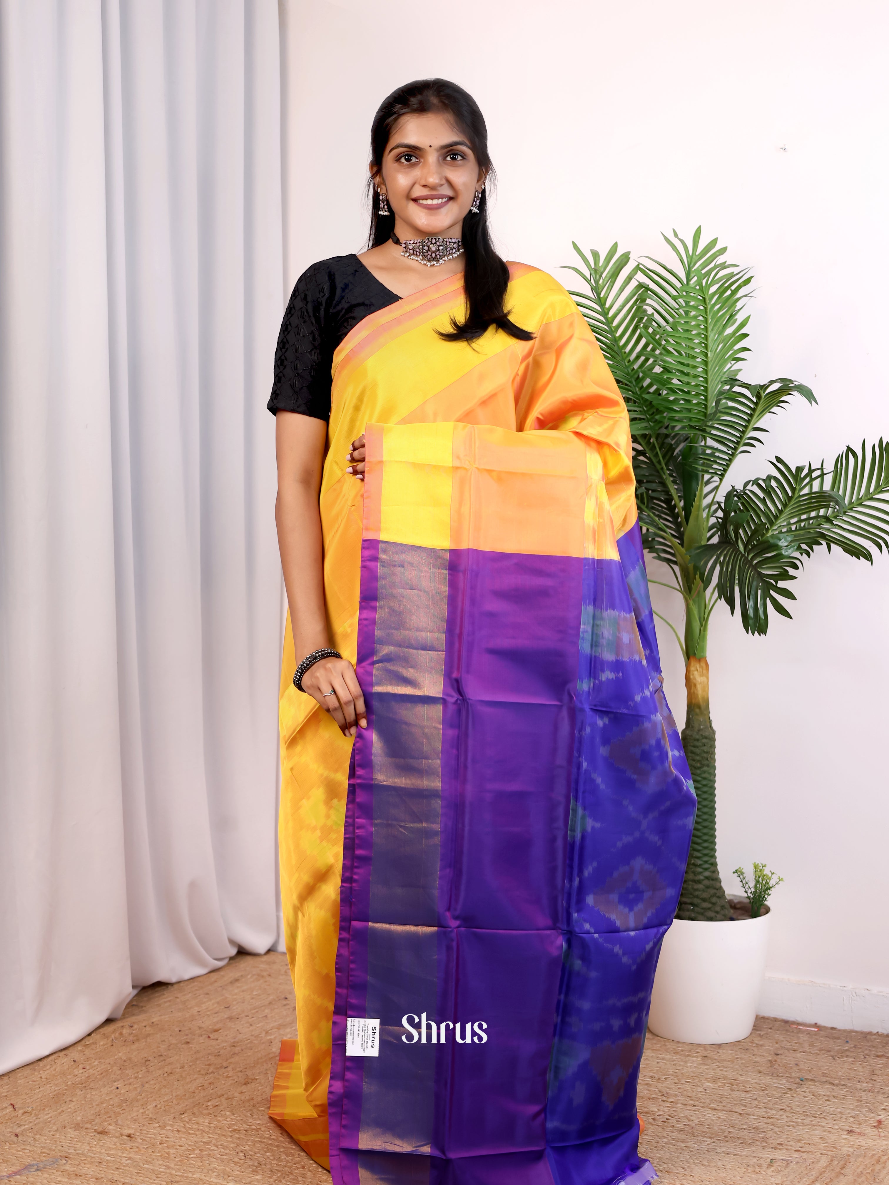 Yellow & Violet - Semi uppada Saree - Shop on Shrus.com