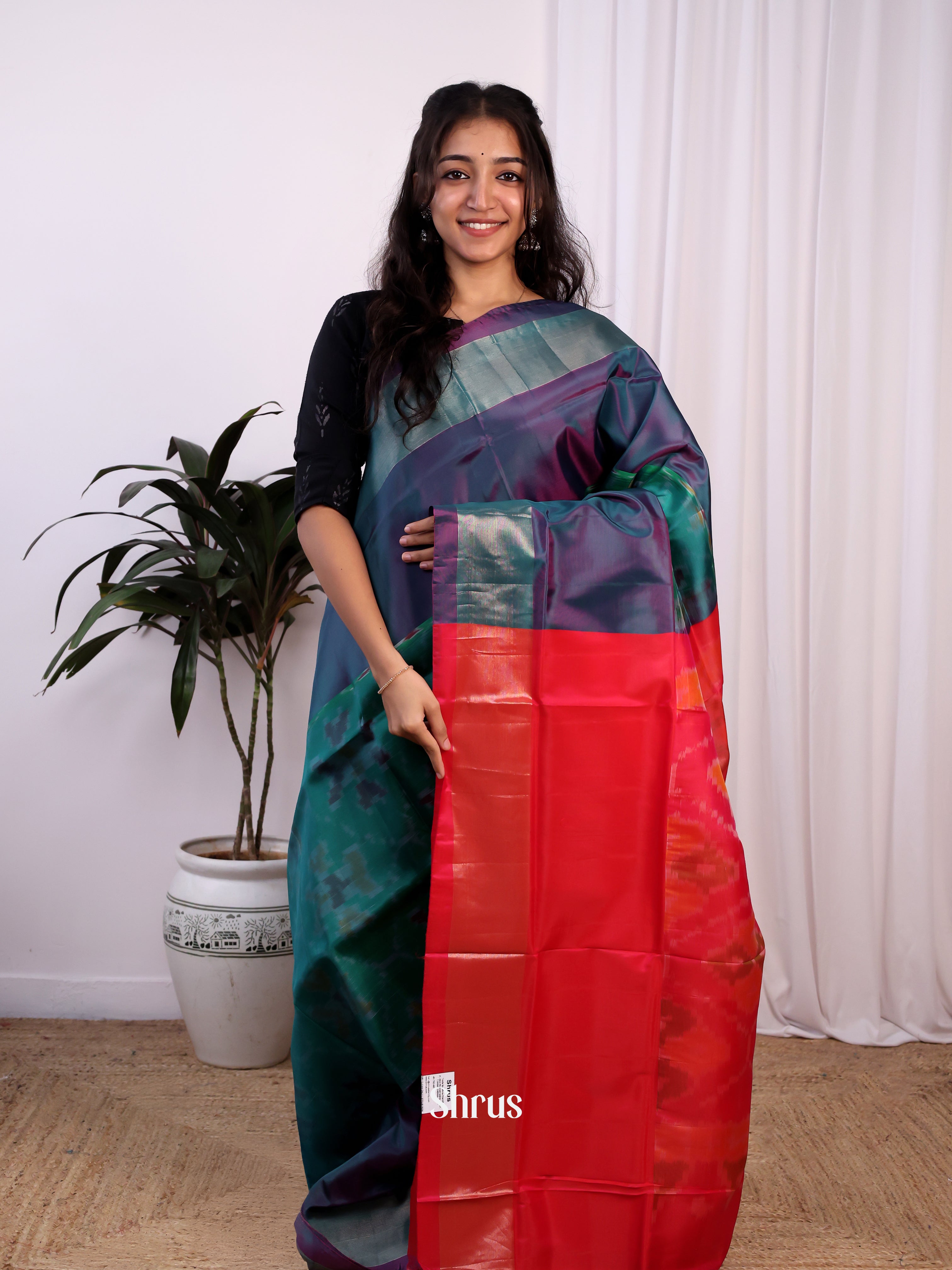 Green& Red - Semi uppada Saree - Shop on Shrus.com
