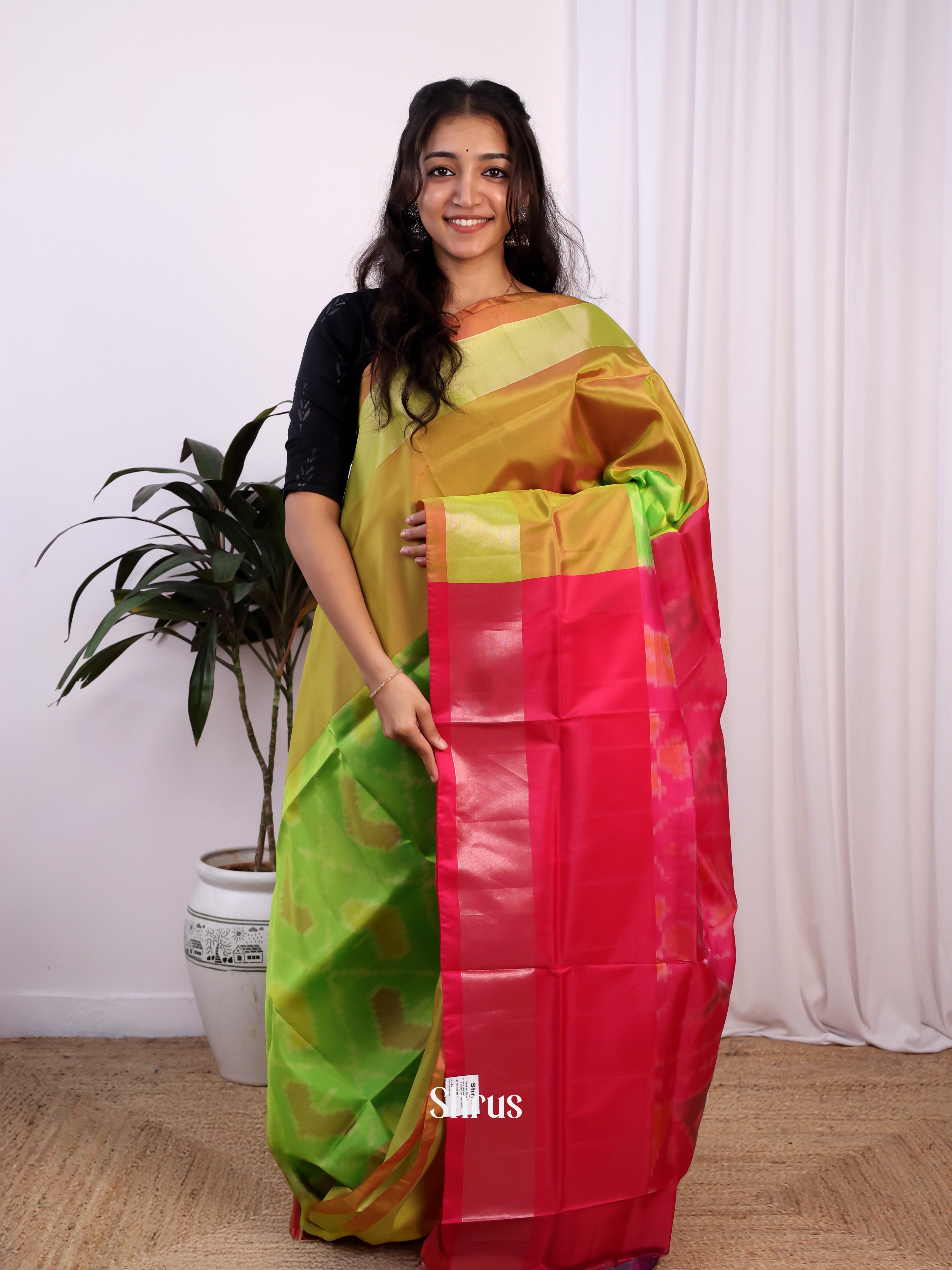 Green & Red - Semi uppada Saree - Shop on Shrus.com